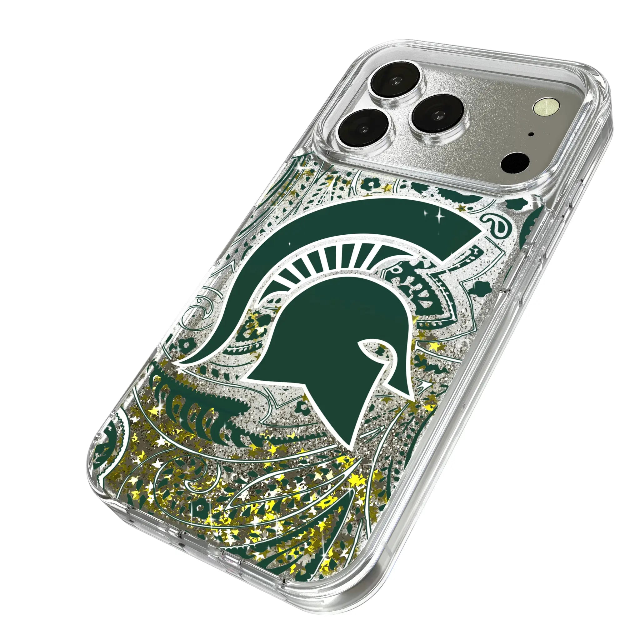 Michigan State University Spartans Paisley iPhone Glitter Phone Case for Apple iPhone - Isometric View