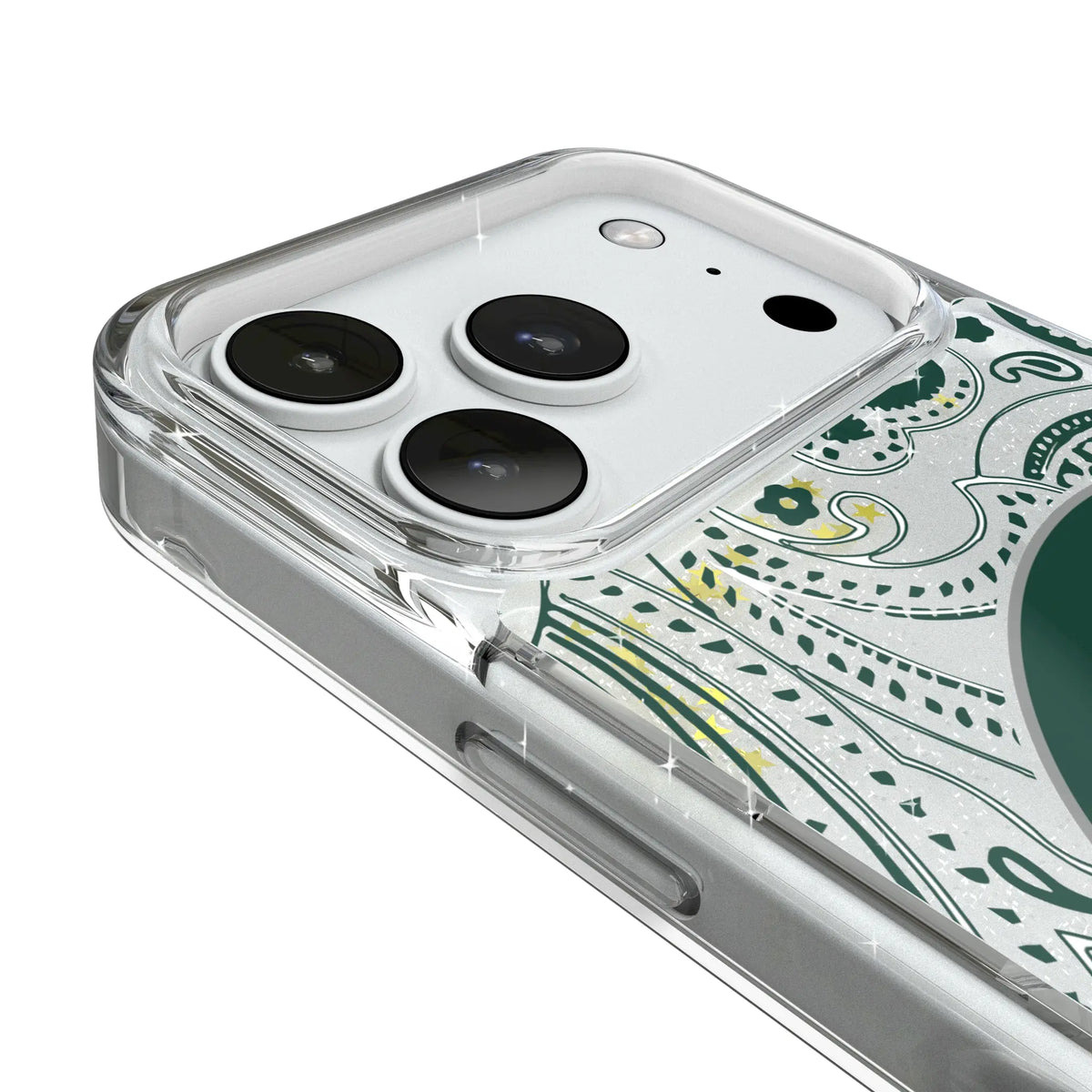 Michigan State University Spartans Paisley iPhone Glitter Phone Case for Apple iPhone - Detail#Device_iPhone 18 Pro