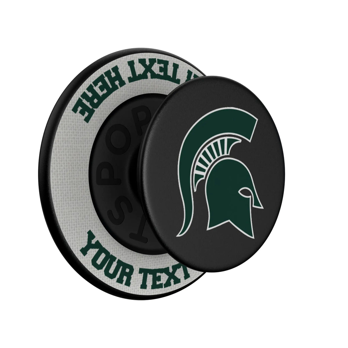 Michigan State University Spartans Personalized Endzone Solid Popsockets Round Magnetic - Isometric View