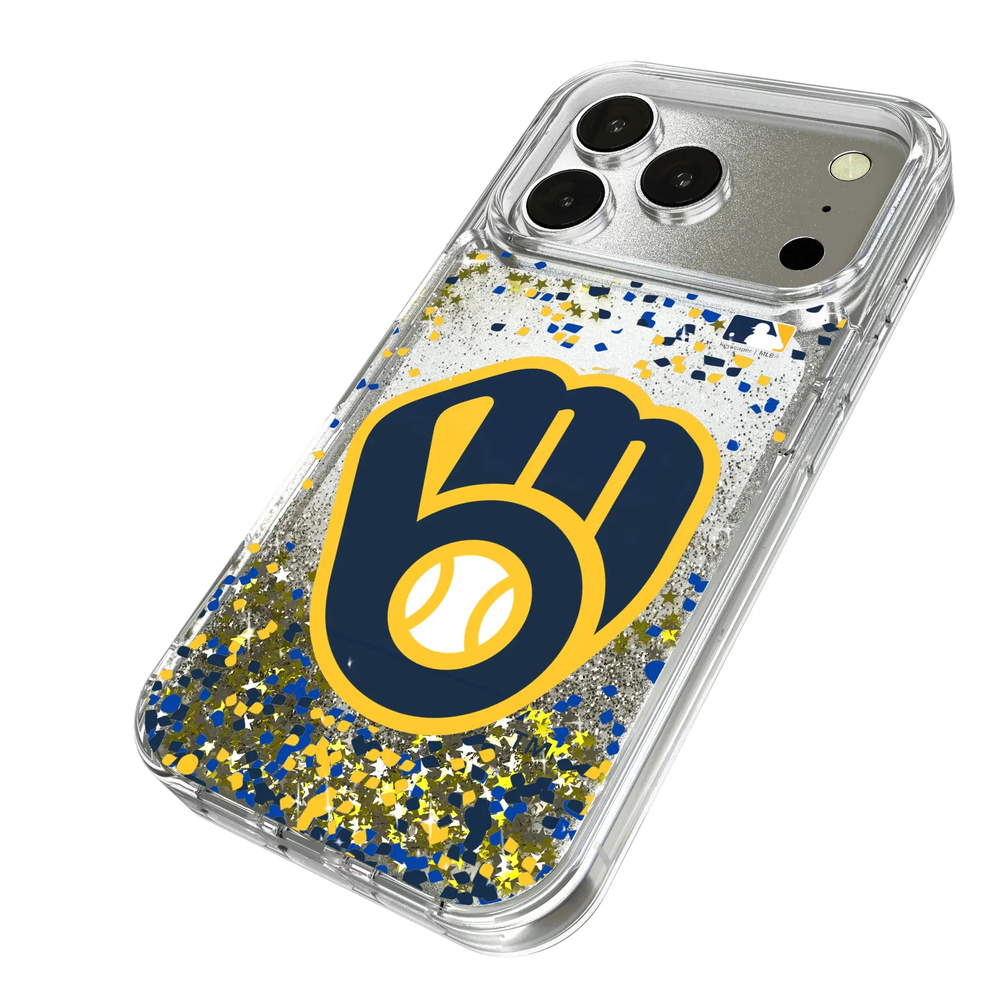 Milwaukee Brewers Confetti iPhone Glitter Phone Case for Apple iPhone - Isometric View