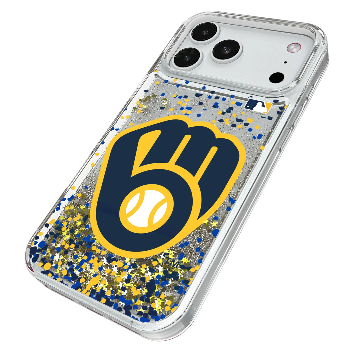 Milwaukee Brewers Confetti iPhone Glitter Phone Case for Apple iPhone - Isometric View#Device_iPhone 18 Pro Max