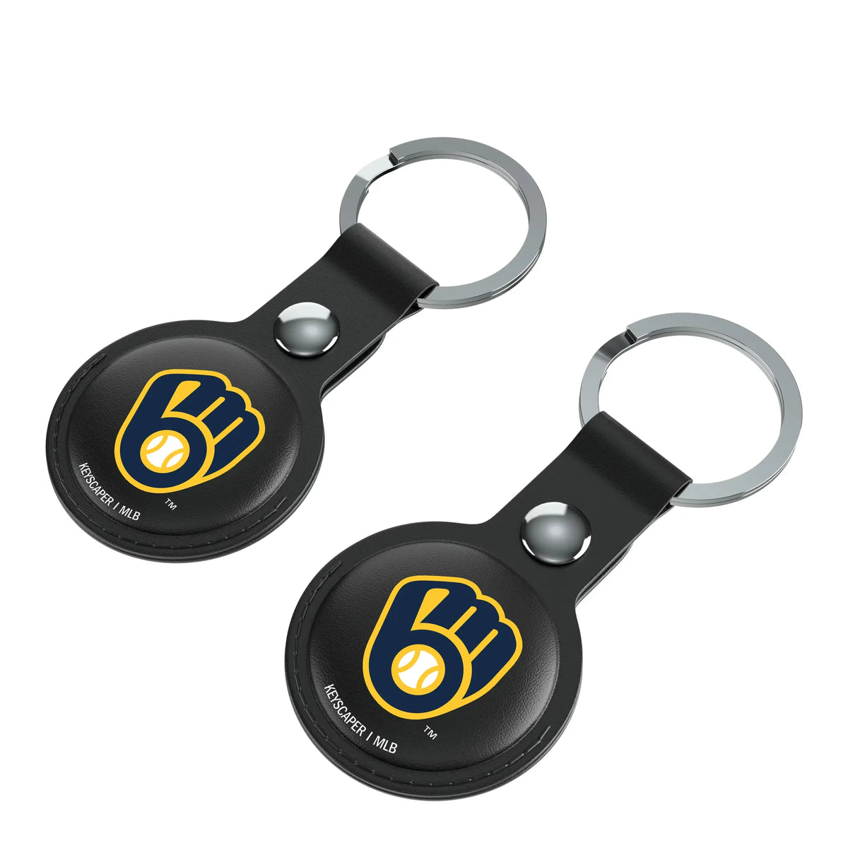 Milwaukee Brewers Insignia AirTag Black Airtag Holder 2-Pack - Isometric View