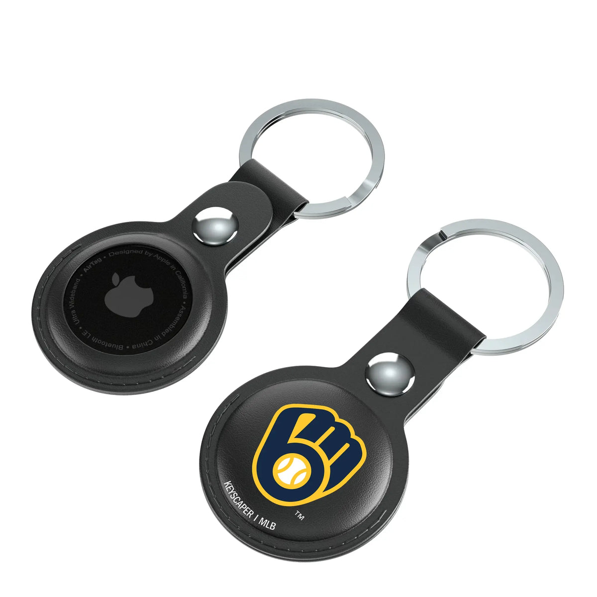 Milwaukee Brewers Insignia AirTag Black Airtag Holder 2-Pack - Isometric View