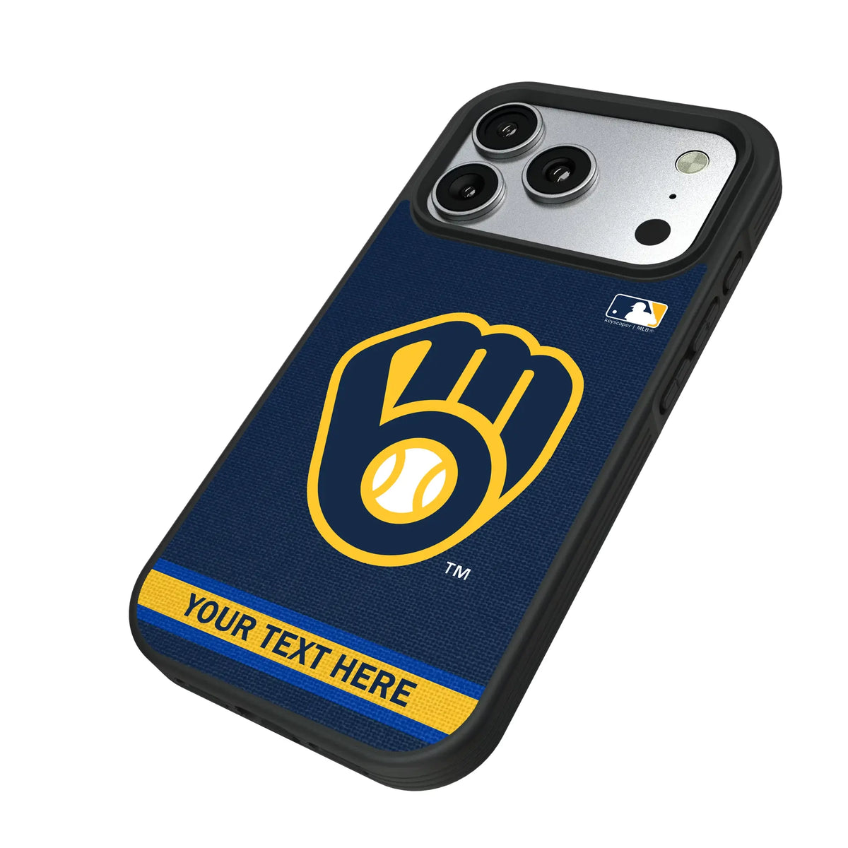 Milwaukee Brewers Personalized Stripe iPhone Bump Phone Case for Apple iPhone - Isometric View#Device_iPhone 17 Pro