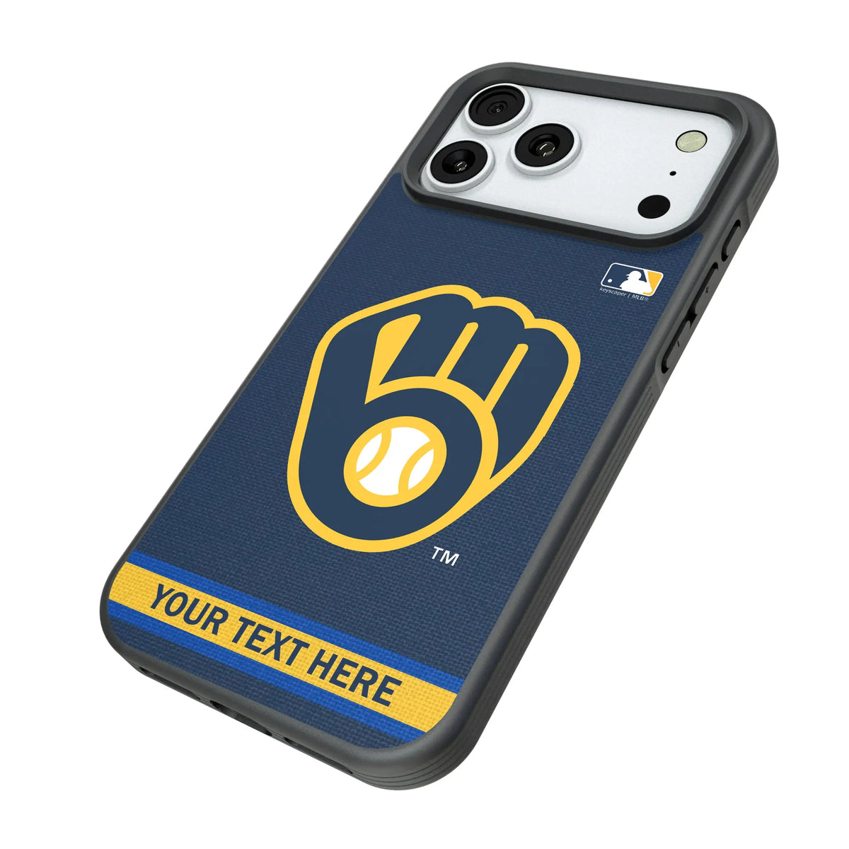 Milwaukee Brewers Personalized Stripe iPhone Bump Phone Case for Apple iPhone - Isometric View#Device_iPhone 18 Pro Max