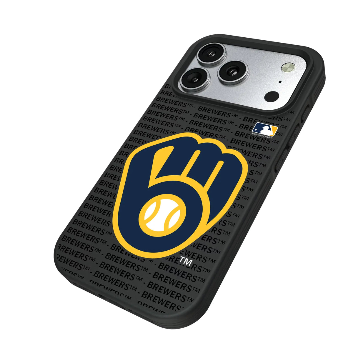 Milwaukee Brewers Text Backdrop iPhone Bump Phone Case for Apple iPhone - Isometric View#Device_iPhone 17 Pro