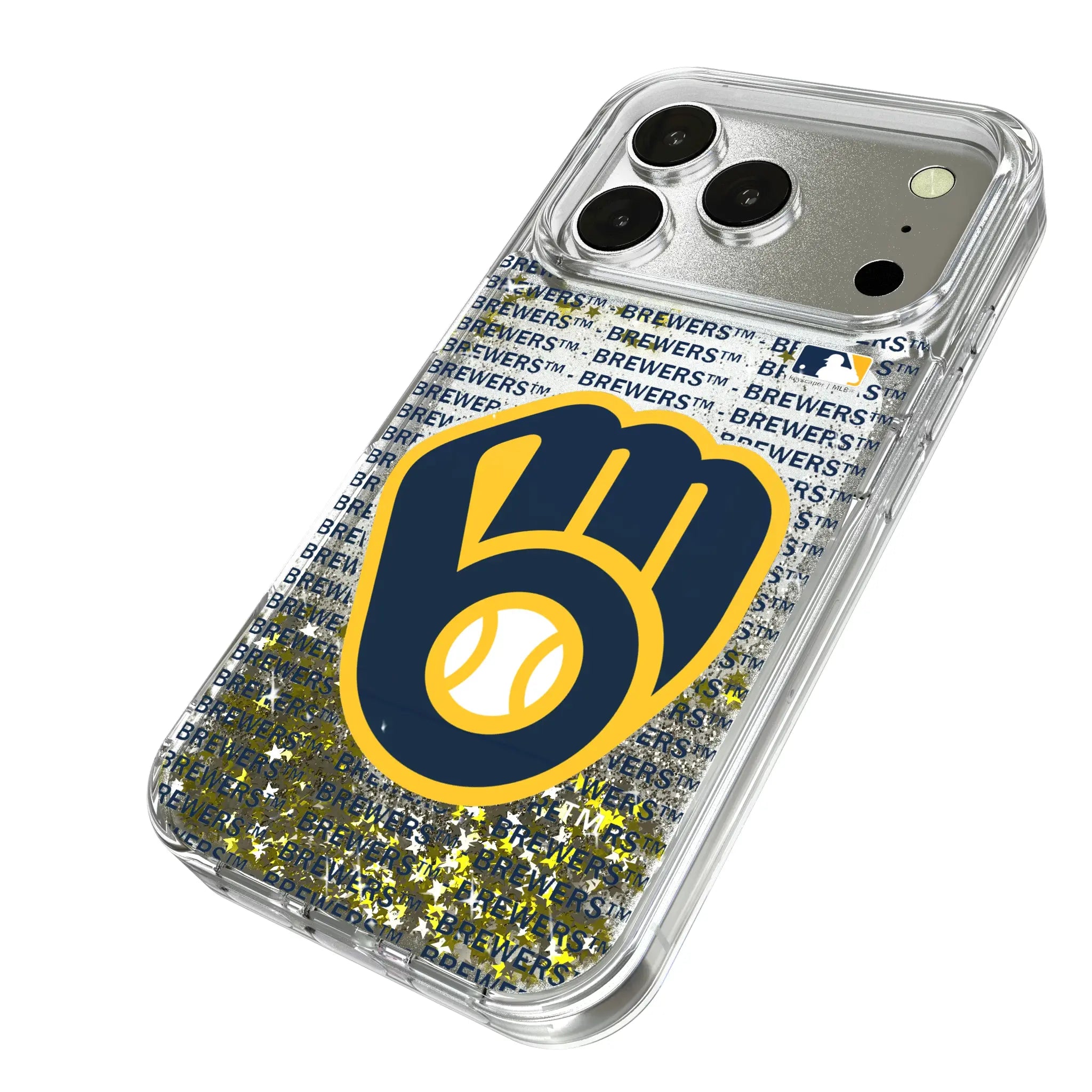 Milwaukee Brewers Text Backdrop iPhone Glitter Phone Case for Apple iPhone - Isometric View
