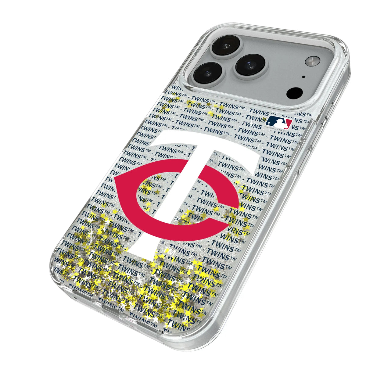 Minnesota Twins Text Backdrop iPhone Glitter Phone Case for Apple iPhone - Isometric View#Device_iPhone 18 Pro