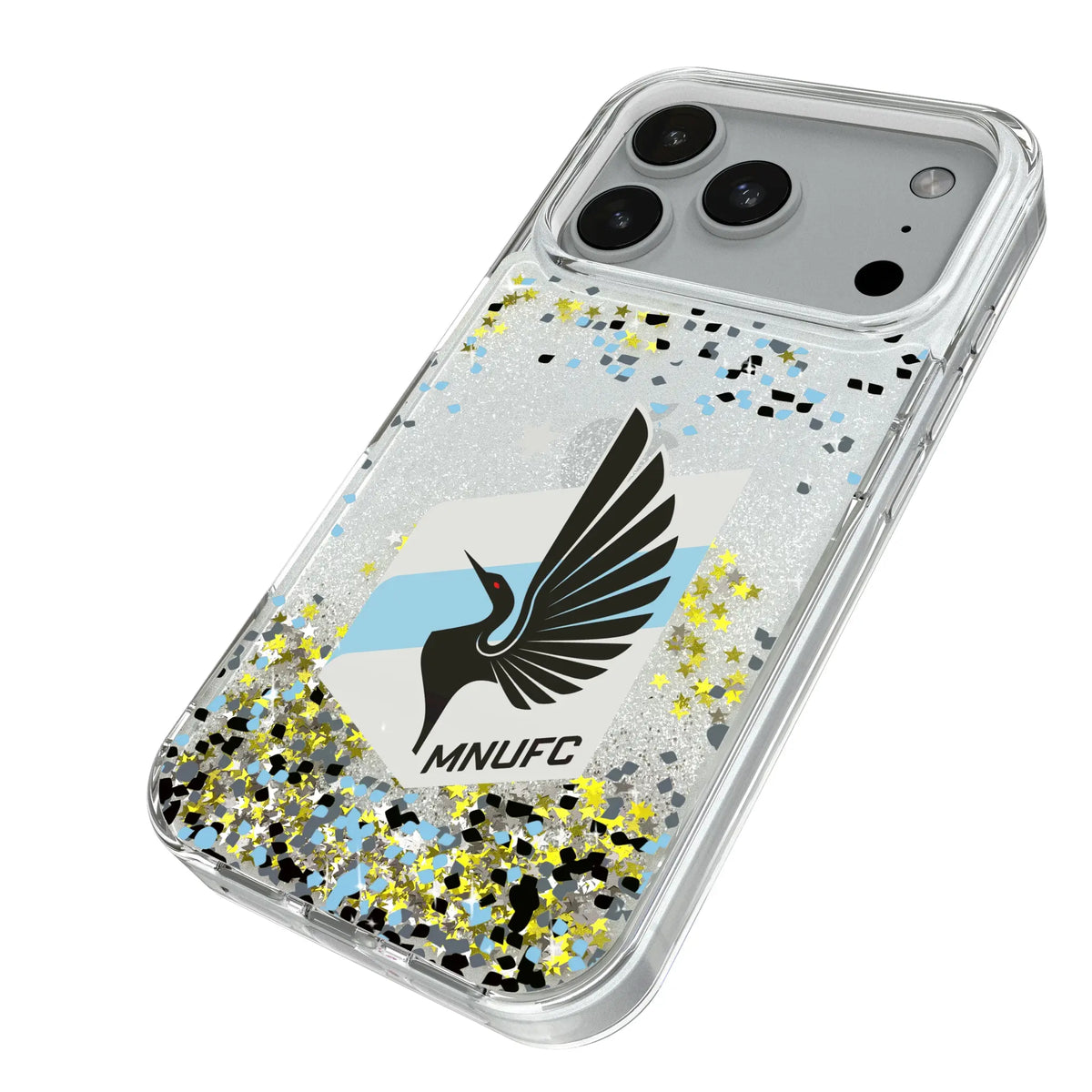 Minnesota United FC Confetti iPhone Glitter Phone Case for Apple iPhone - Isometric View#Device_iPhone 18 Pro