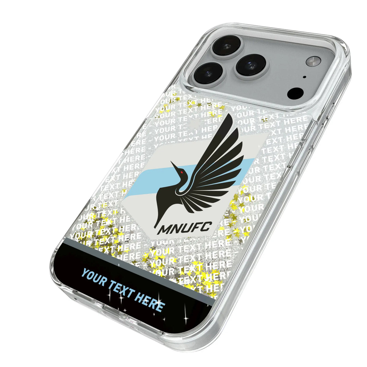 Minnesota United FC Personalized EndZone Plus iPhone Glitter Phone Case for Apple iPhone - Isometric View#Device_iPhone 18 Pro
