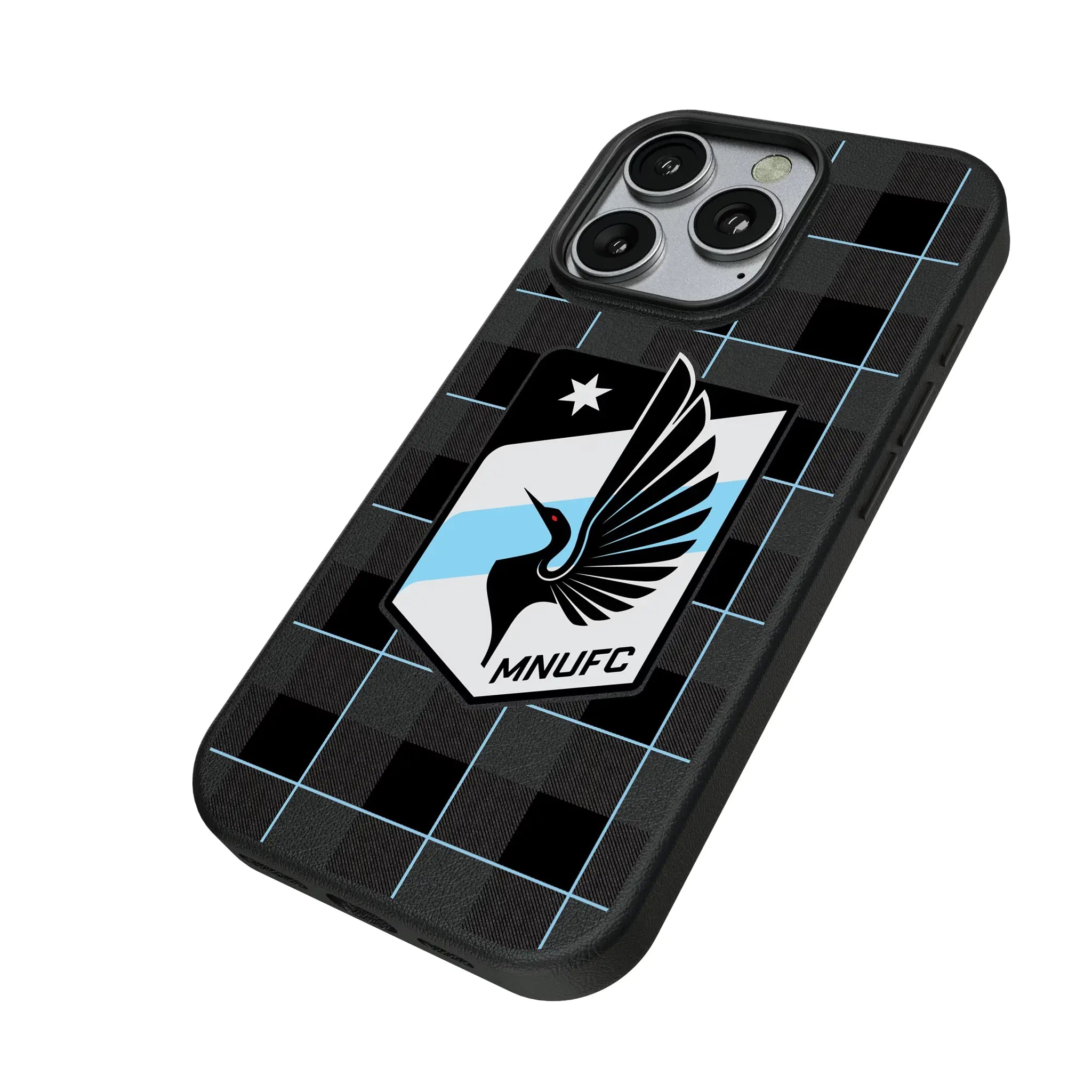 Minnesota United FC Plaid iPhone MagSafe Compatible Phone Case for Apple iPhone - Isometric View