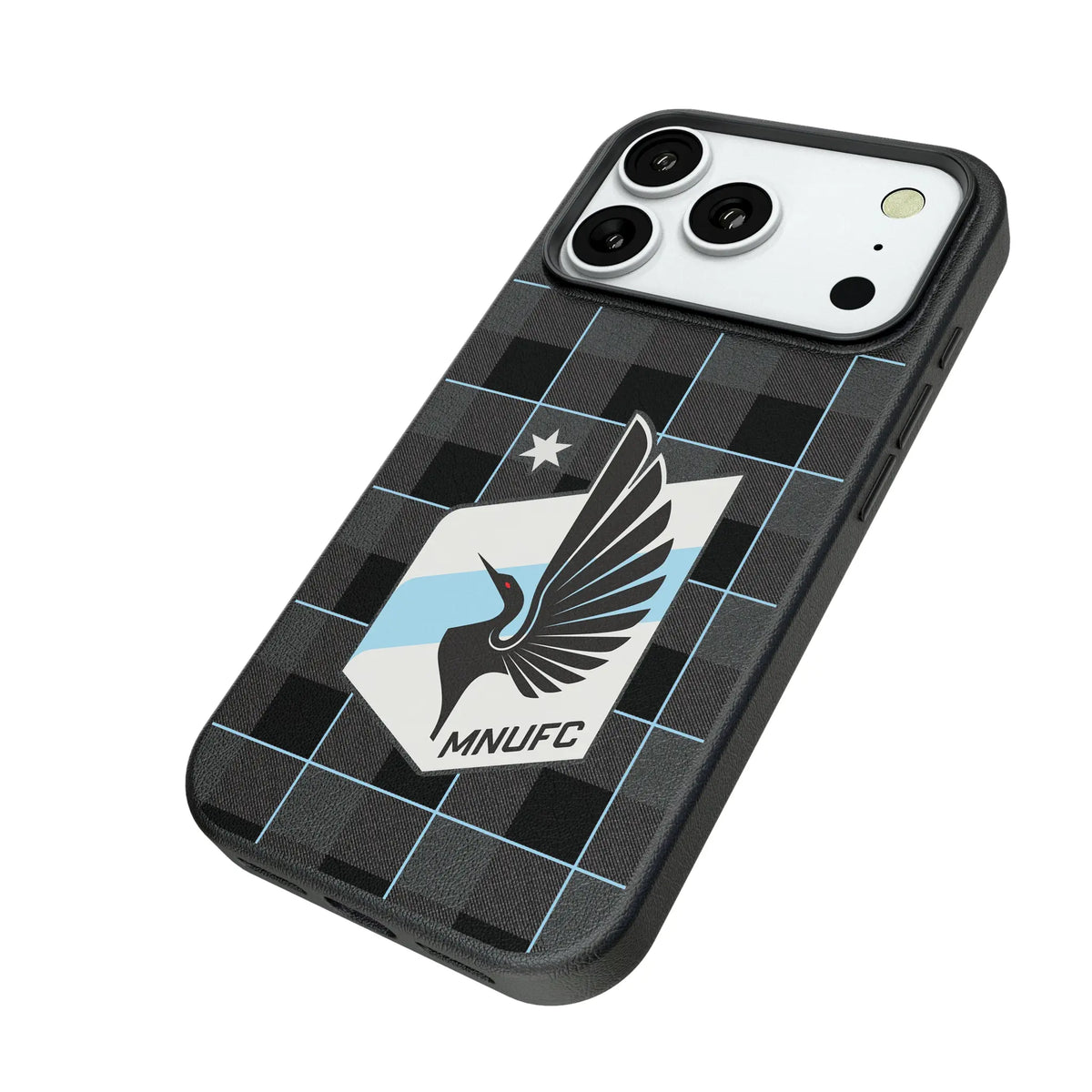 Minnesota United FC Plaid iPhone MagSafe Compatible Phone Case for Apple iPhone - Isometric View#Device_iPhone 18 Pro