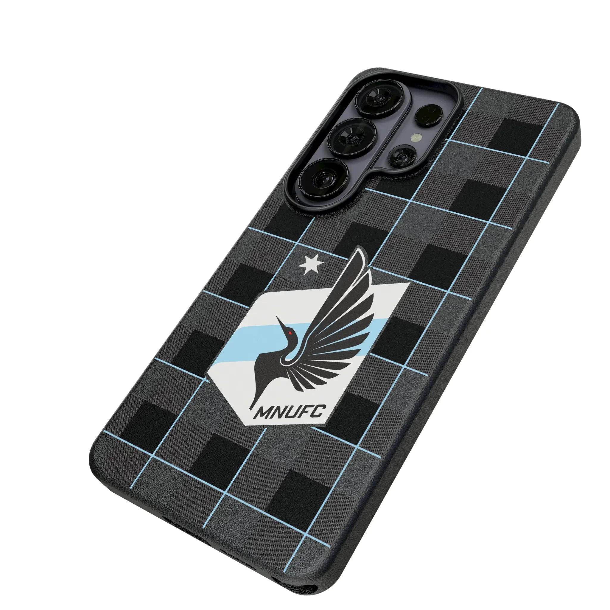 Minnesota United FC Plaid Galaxy MagSafe Compatible Phone Case for Samsung Galaxy - Isometric View#Device_Galaxy S26 Ultra