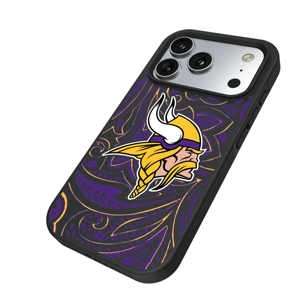 Minnesota Vikings Paisley iPhone Bump Phone Case for Apple iPhone - Isometric View#Device_iPhone 17 Pro