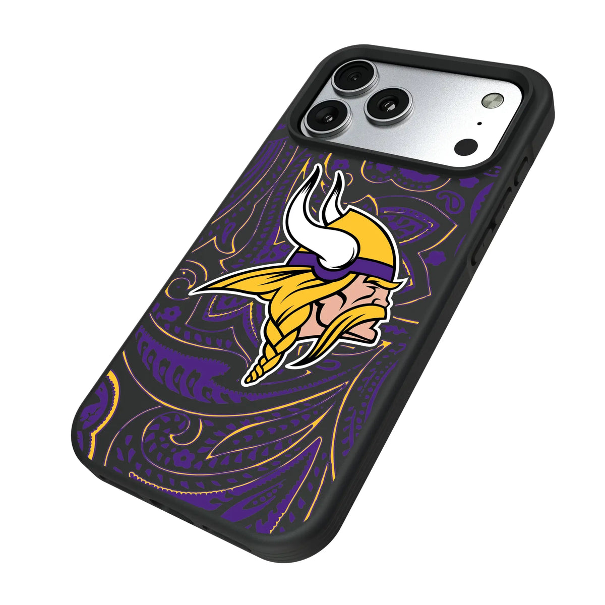 Minnesota Vikings Paisley iPhone Bump Phone Case for Apple iPhone - Isometric View#Device_iPhone 17 Pro Max