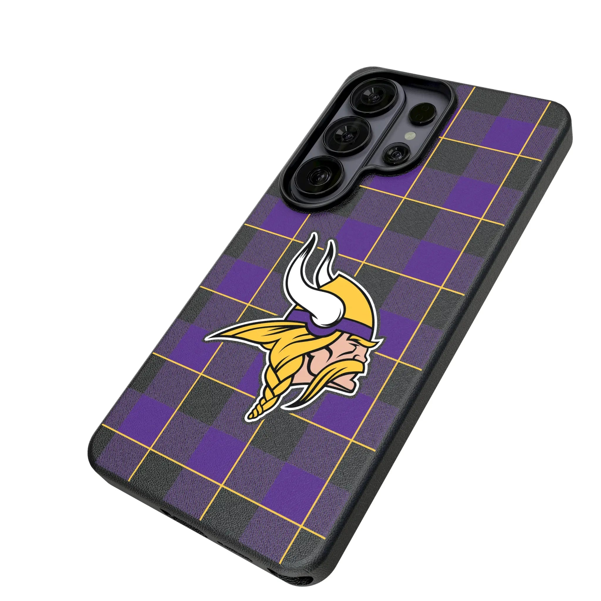 Minnesota Vikings Plaid Galaxy MagSafe Compatible Phone Case for Samsung Galaxy - Isometric View#Device_Galaxy S26 Ultra
