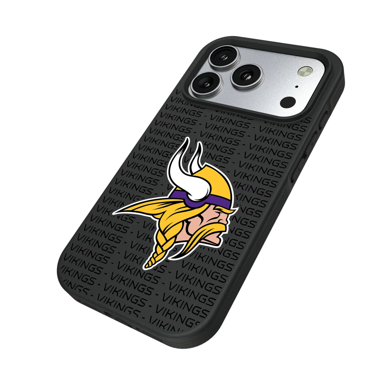 Minnesota Vikings Text Backdrop iPhone Bump Phone Case for Apple iPhone - Isometric View#Device_iPhone 17 Pro
