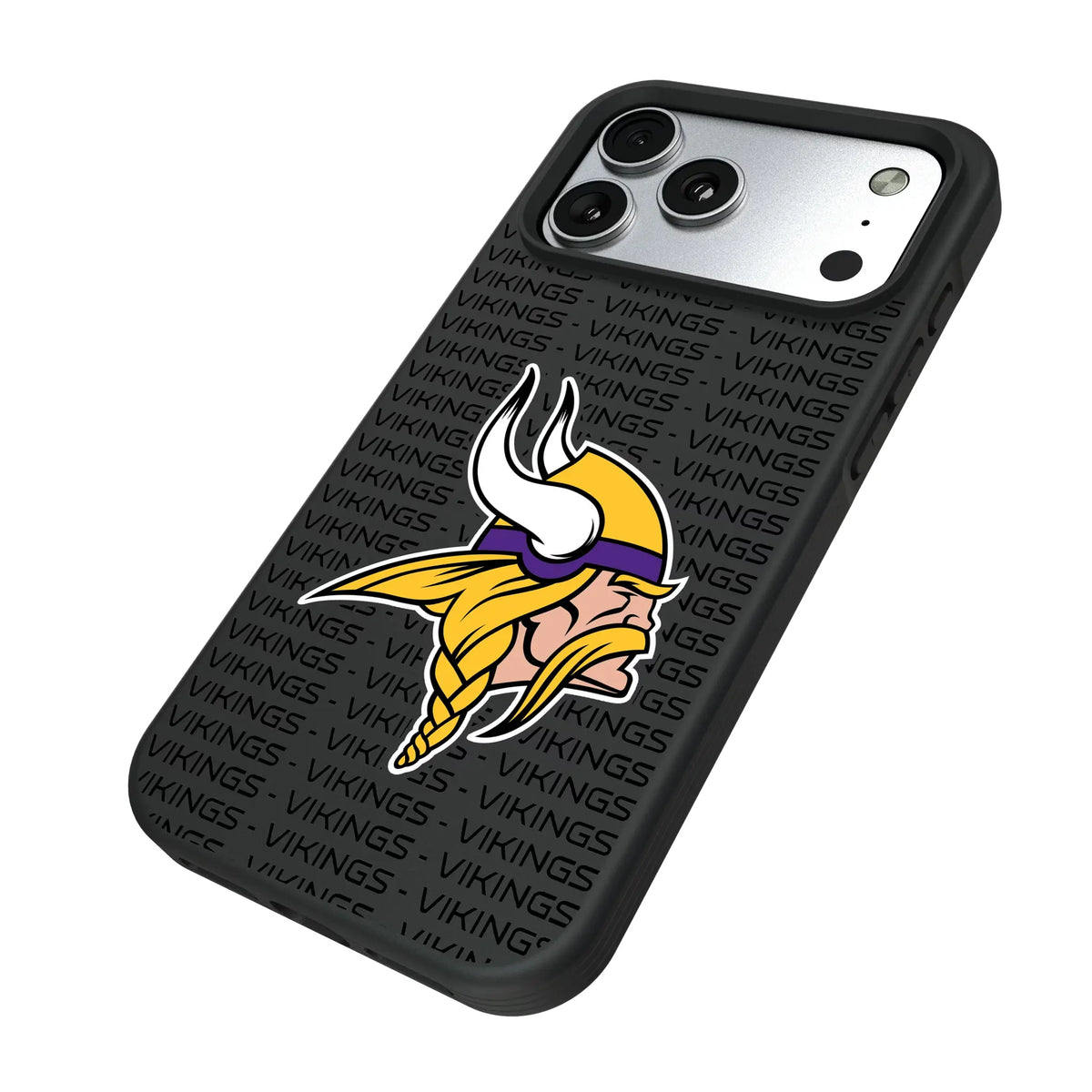 Minnesota Vikings Text Backdrop iPhone Bump Phone Case for Apple iPhone - Isometric View#Device_iPhone 17 Pro Max