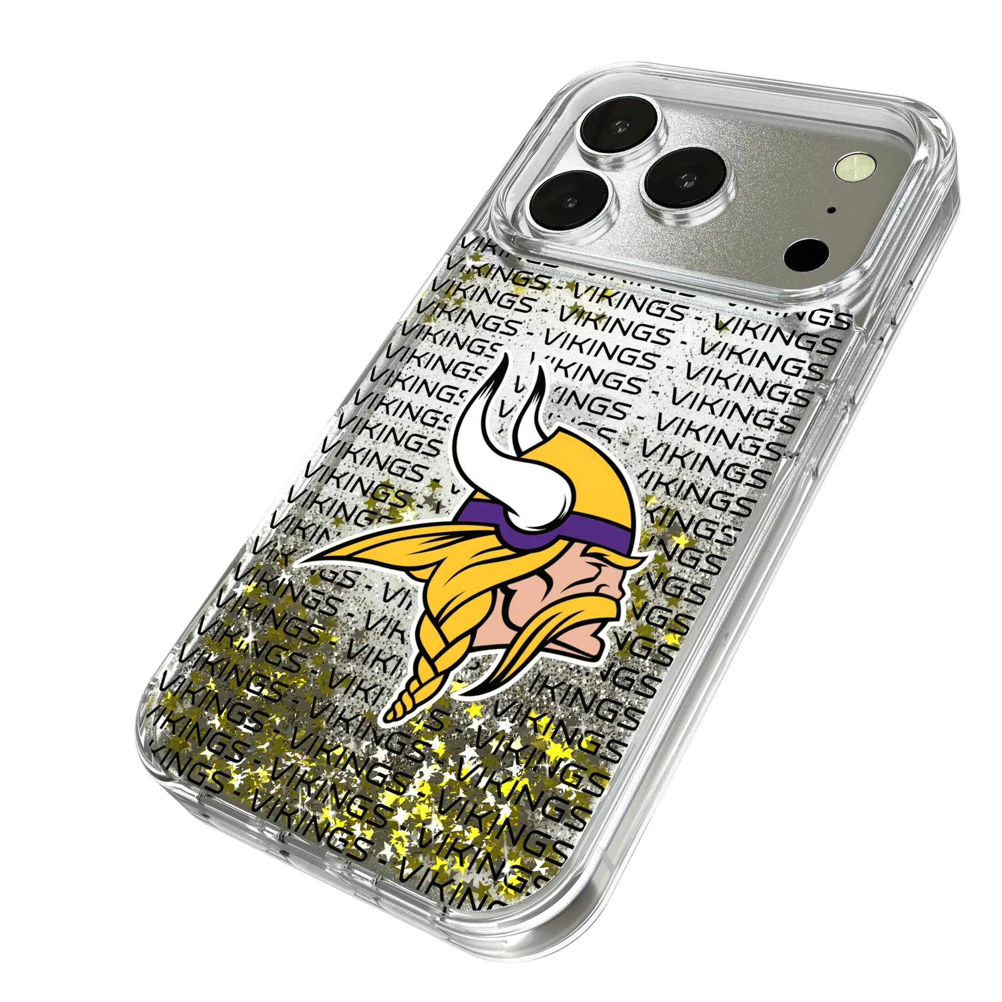 Minnesota Vikings Text Backdrop iPhone Glitter Phone Case for Apple iPhone - Isometric View
