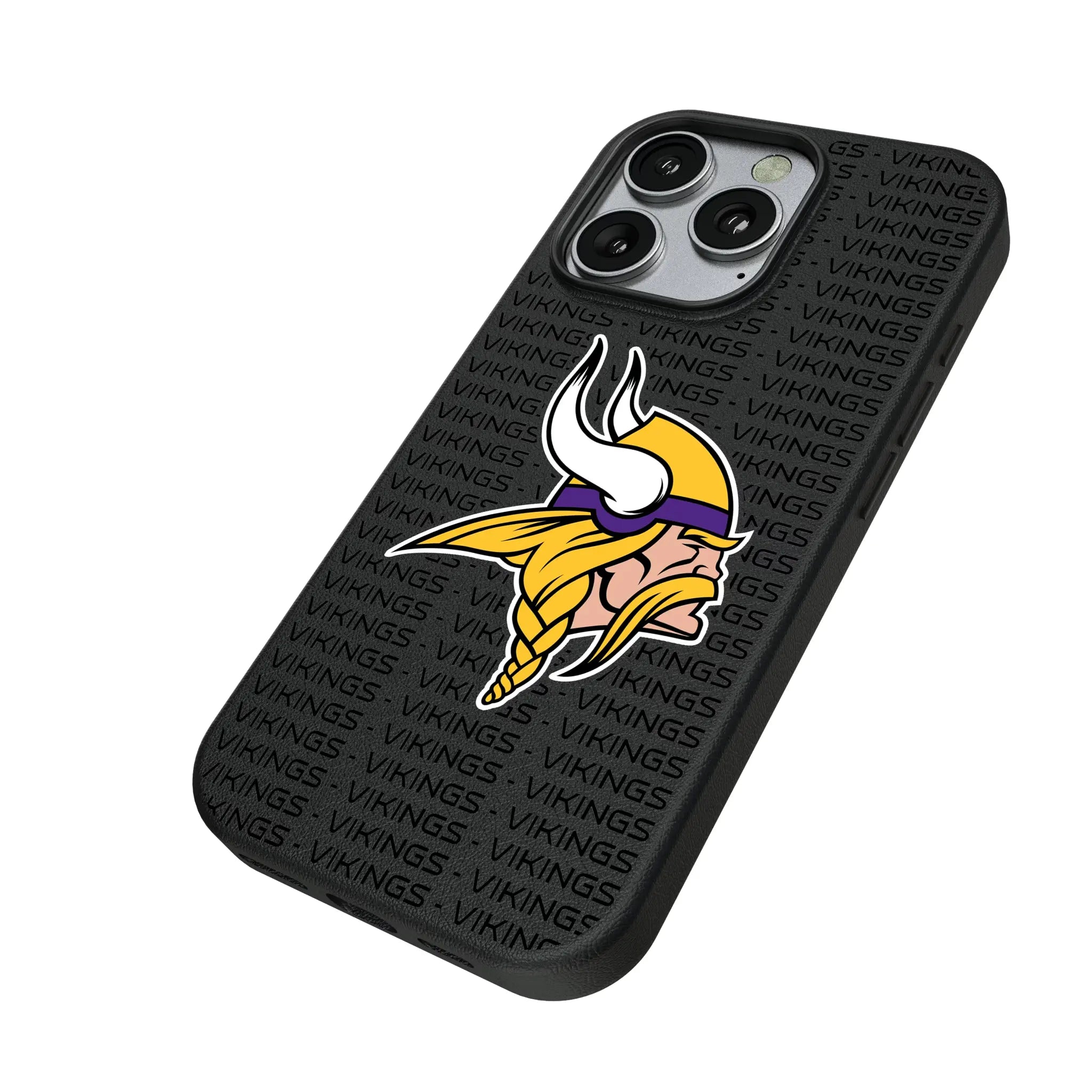 Minnesota Vikings Text Backdrop iPhone MagSafe Compatible Phone Case for Apple iPhone - Isometric View