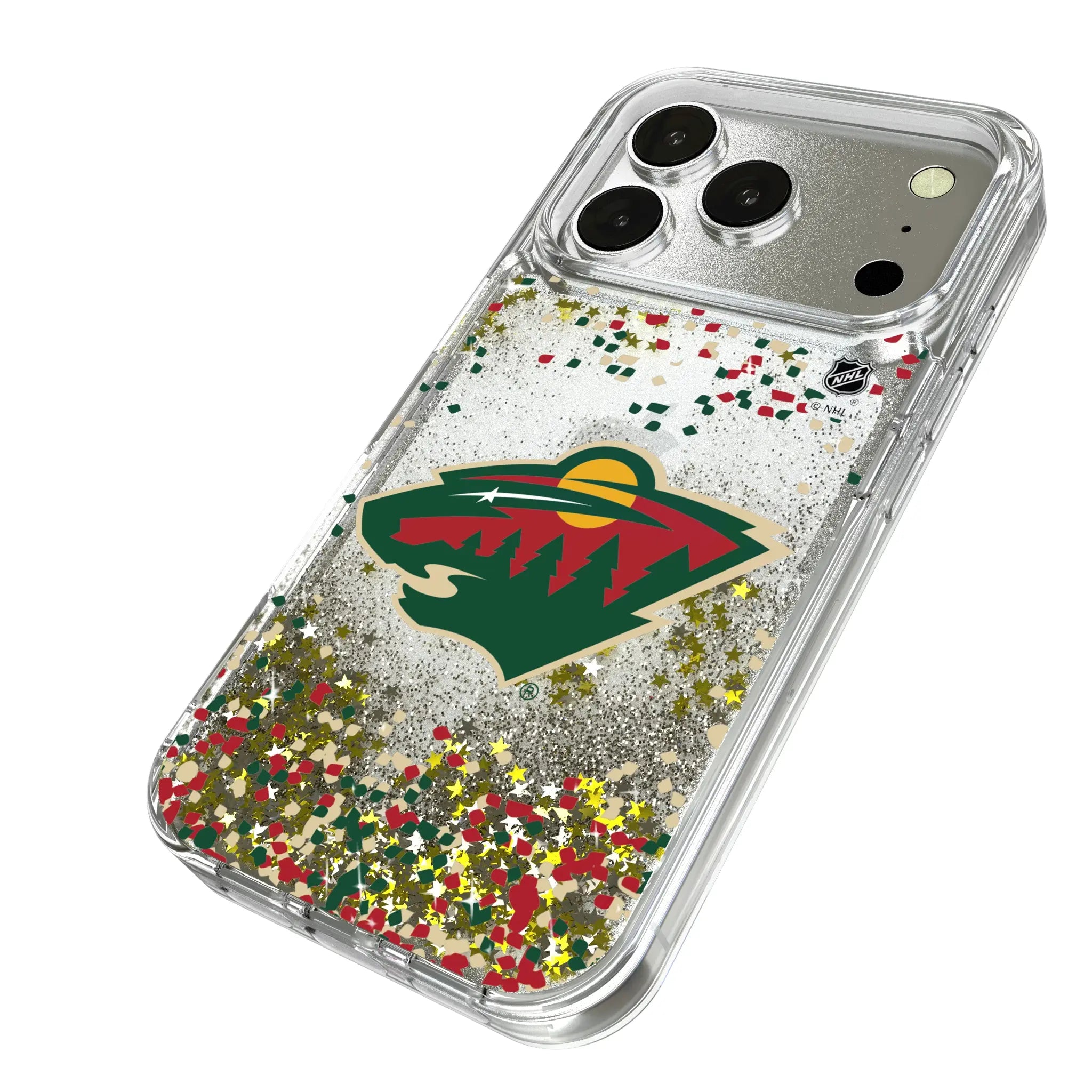 Minnesota Wild Confetti iPhone Glitter Phone Case for Apple iPhone - Isometric View