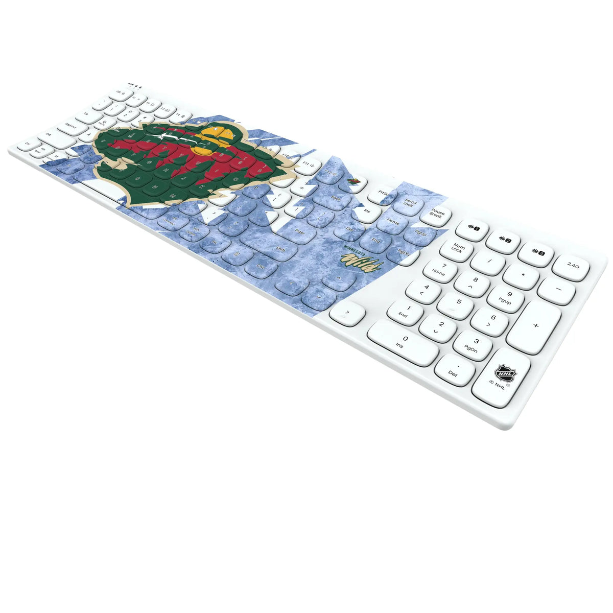 Minnesota Wild Ice Tilt KKB605 Curved Wireless Keyboard - Isometric View