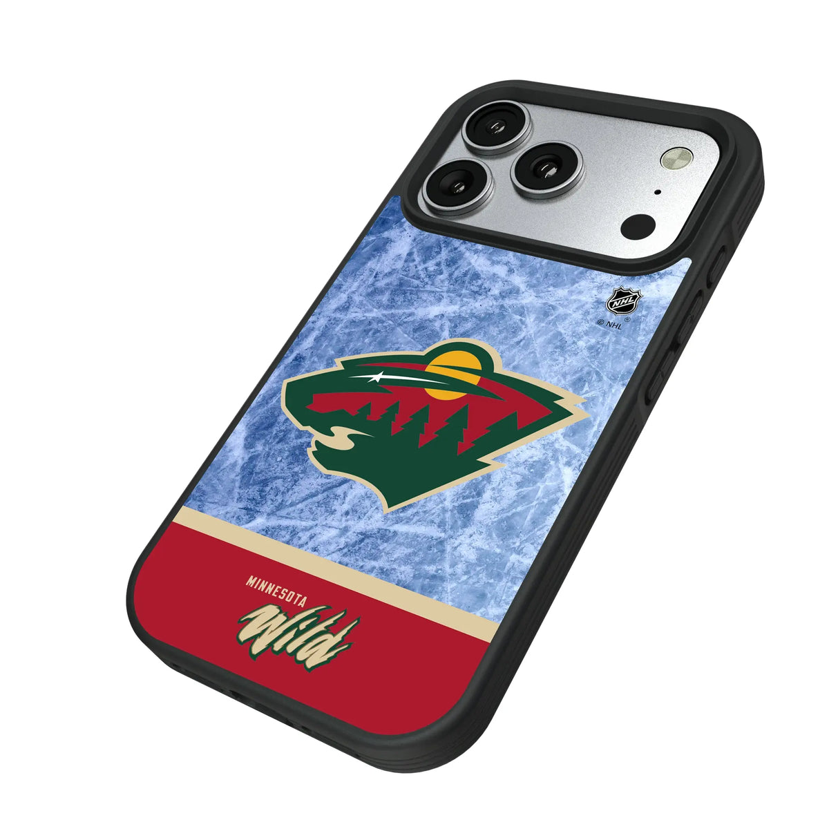 Minnesota Wild Ice Wordmark iPhone Bump Phone Case for Apple iPhone - Isometric View#Device_iPhone 17 Pro