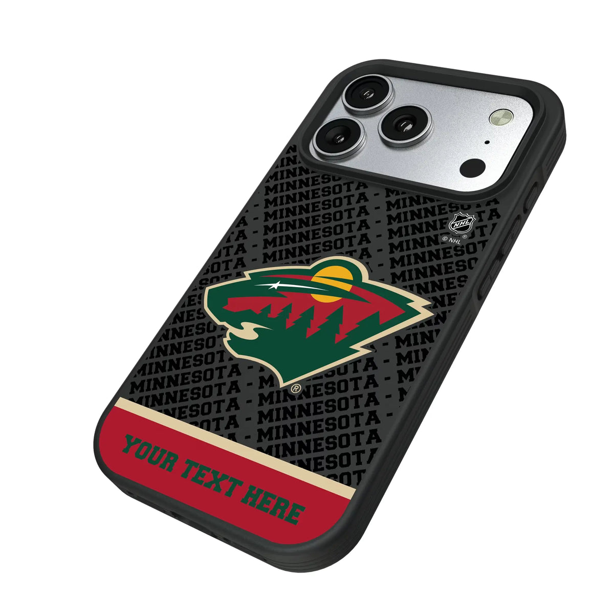 Minnesota Wild Personalized EndZone Plus iPhone Bump Phone Case for Apple iPhone - Isometric View#Device_iPhone 17 Pro