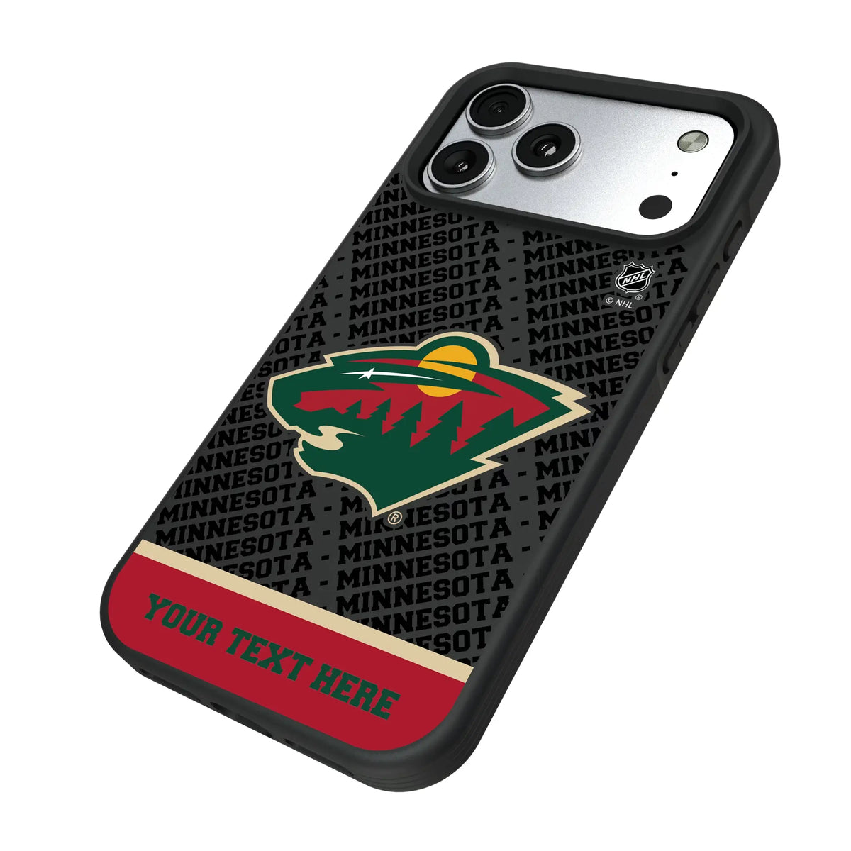 Minnesota Wild Personalized EndZone Plus iPhone Bump Phone Case for Apple iPhone - Isometric View#Device_iPhone 17 Pro Max