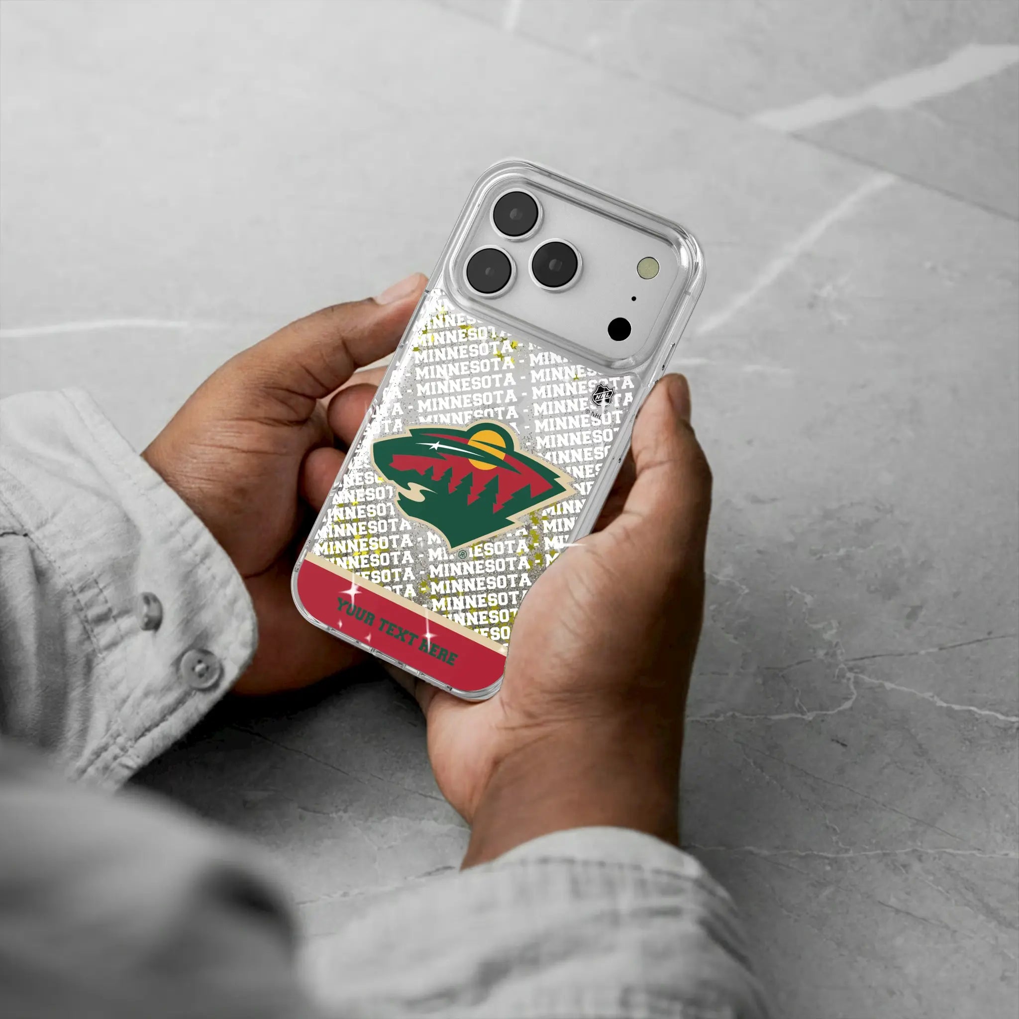 Minnesota Wild Personalized EndZone Plus iPhone Glitter Phone Case for Apple iPhone - Lifestyle#Device_iPhone 17 Pro