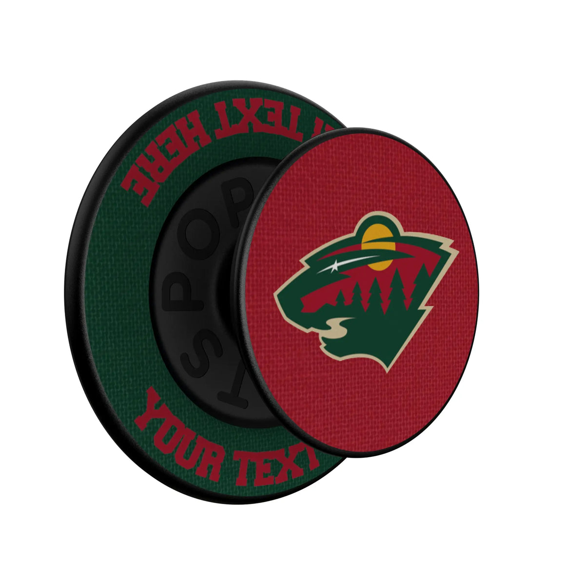 Minnesota Wild Personalized Endzone Solid Popsockets Round Magnetic - Isometric View