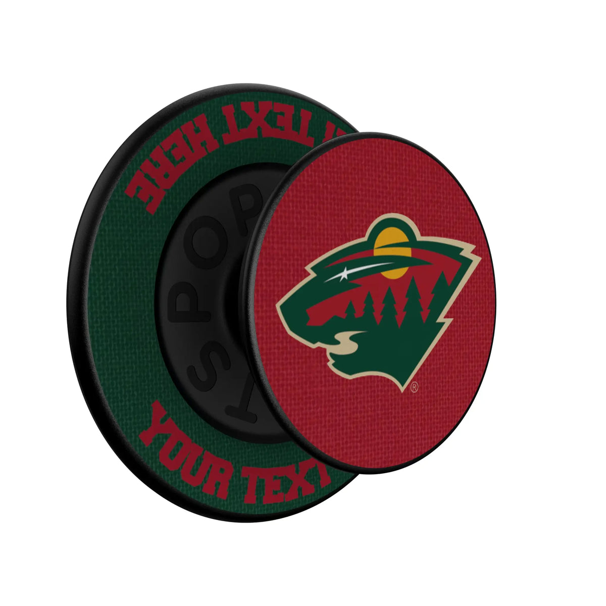 Minnesota Wild Personalized Endzone Solid Popsockets Round Magnetic - Isometric View