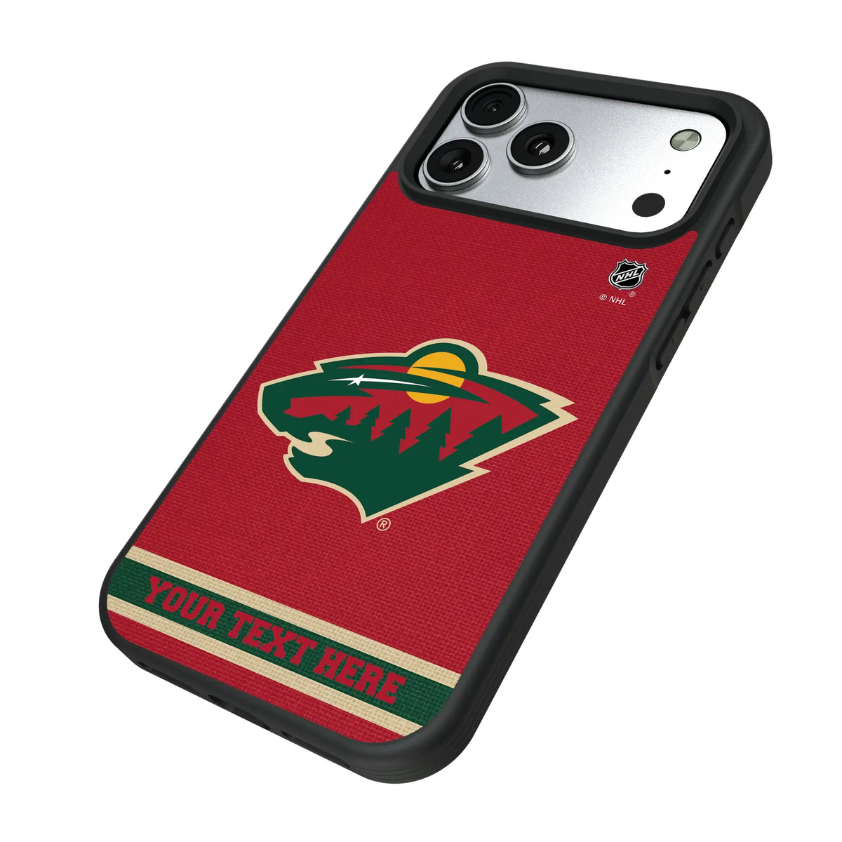 Minnesota Wild Personalized Stripe iPhone Bump Phone Case for Apple iPhone - Isometric View#Device_iPhone 17 Pro Max