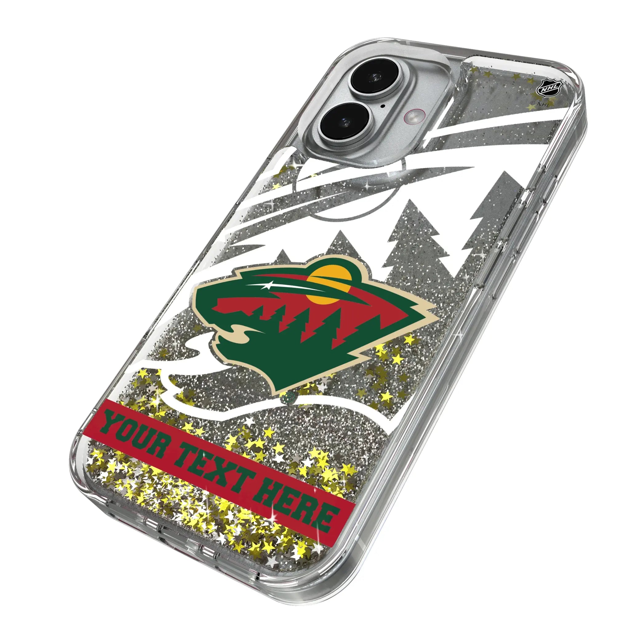 Minnesota Wild Personalized Tilt iPhone Glitter Phone Case for Apple iPhone - Isometric View