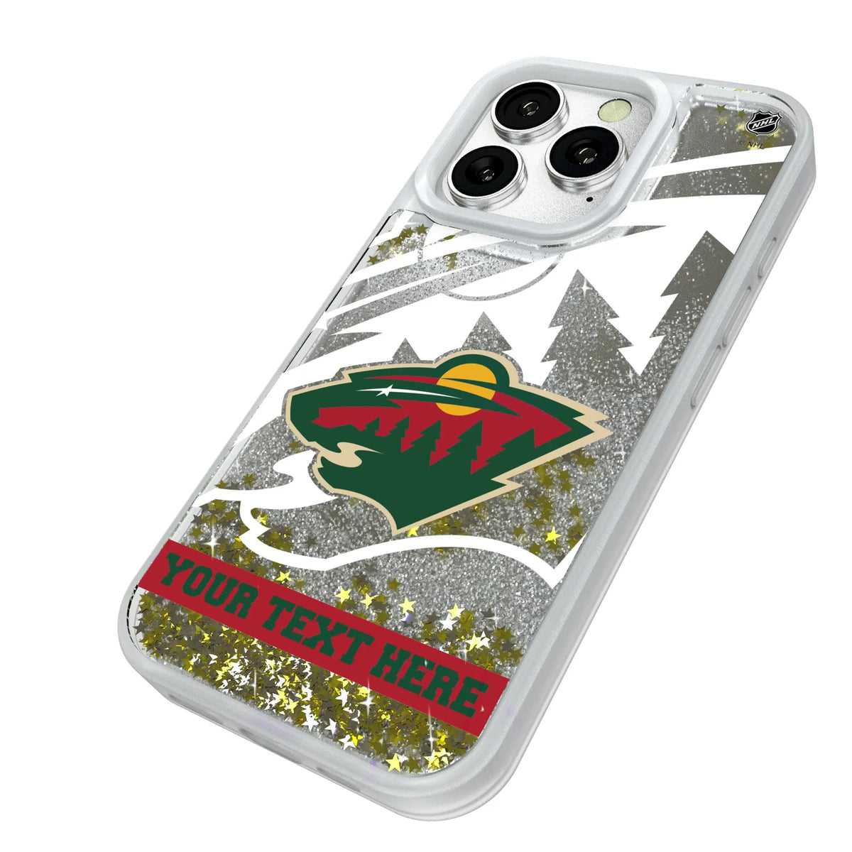 Minnesota Wild Personalized Tilt iPhone Glitter Phone Case for Apple iPhone - Isometric View#Device_iPhone 16 Pro