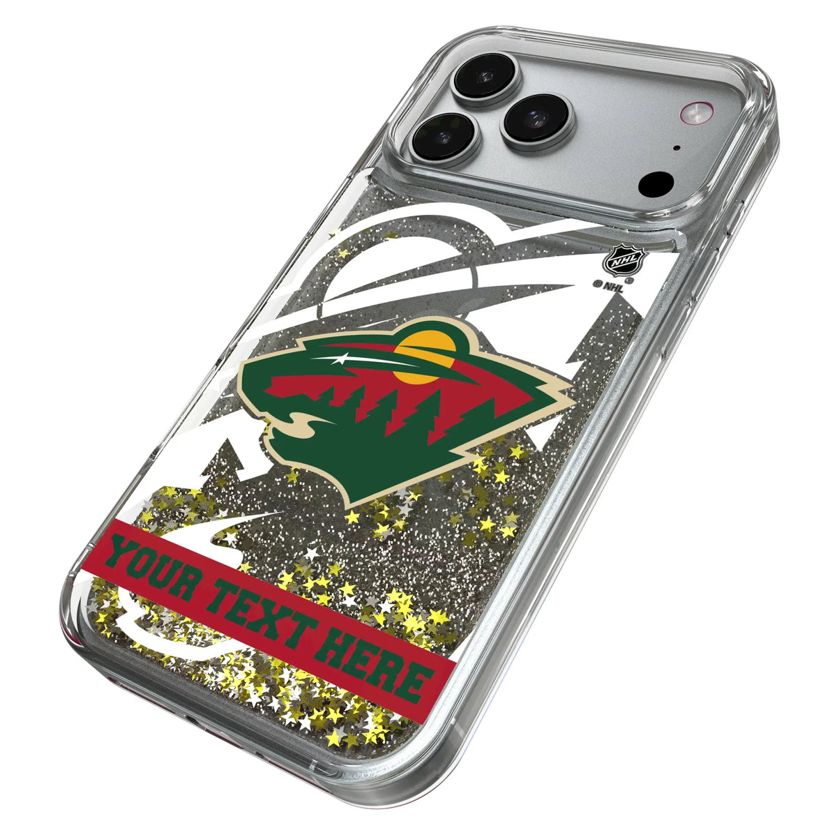 Minnesota Wild Personalized Tilt iPhone Glitter Phone Case for Apple iPhone - Isometric View#Device_iPhone 17 Pro Max