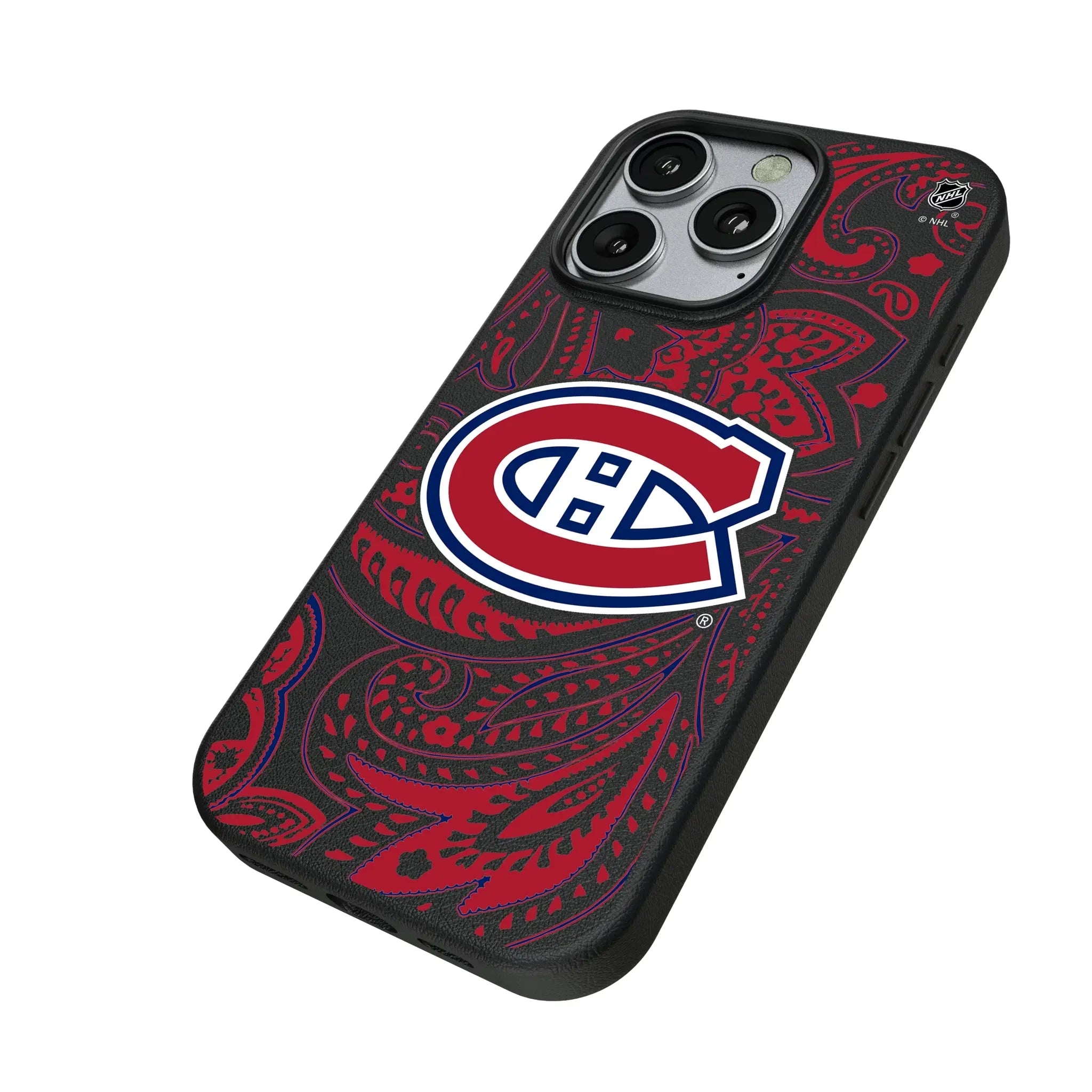 Montreal Canadiens Paisley iPhone MagSafe Compatible Phone Case for Apple iPhone - Isometric View