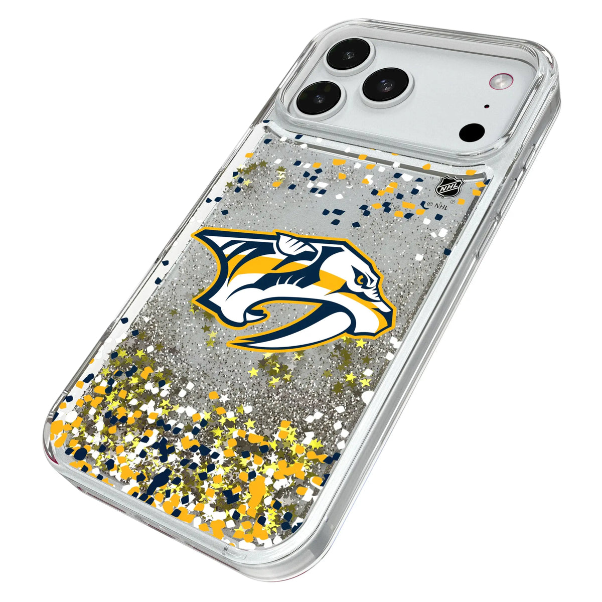 Nashville Predators Confetti iPhone Glitter Phone Case for Apple iPhone - Isometric View#Device_iPhone 18 Pro Max