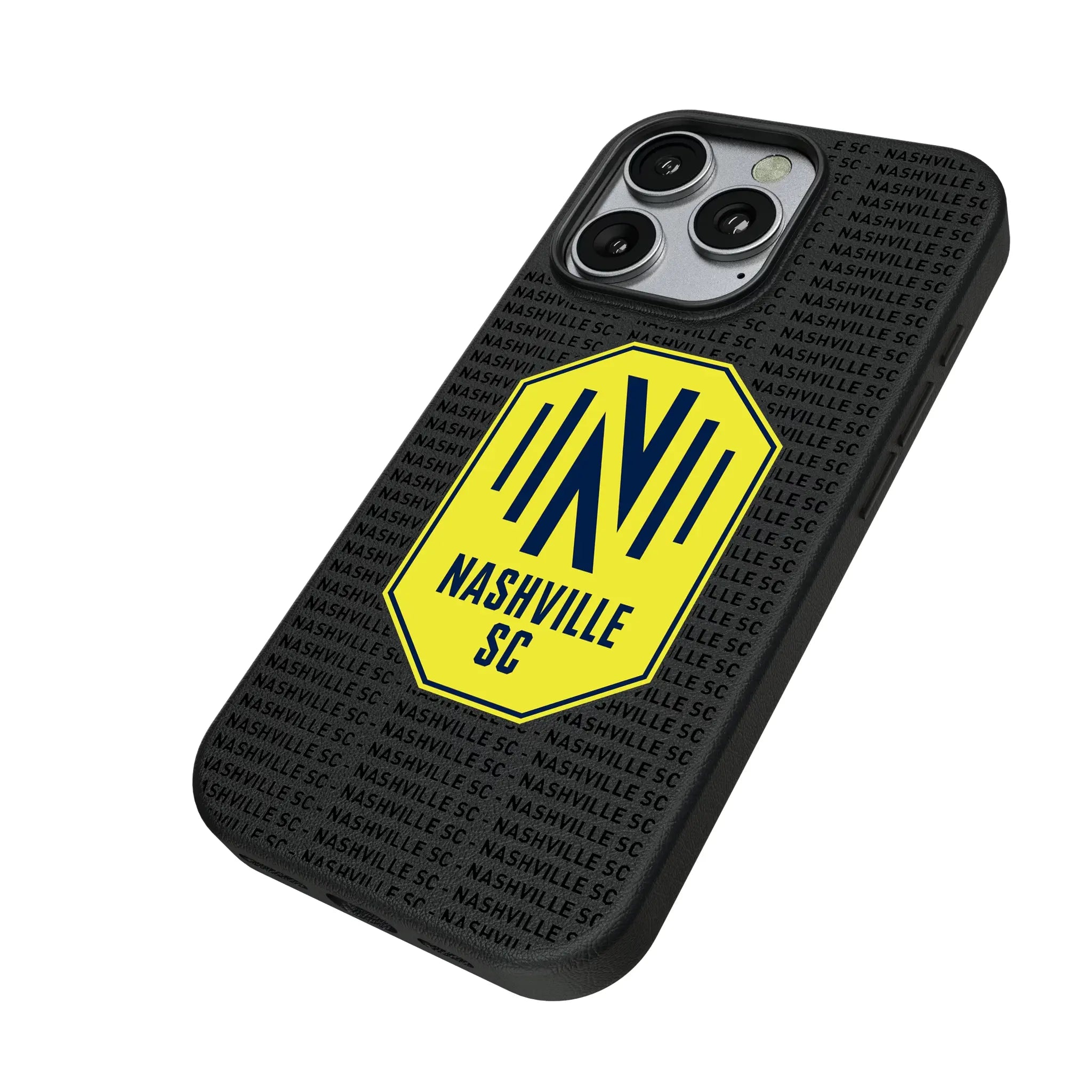 Nashville SC Text Backdrop iPhone MagSafe Compatible Phone Case for Apple iPhone - Isometric View