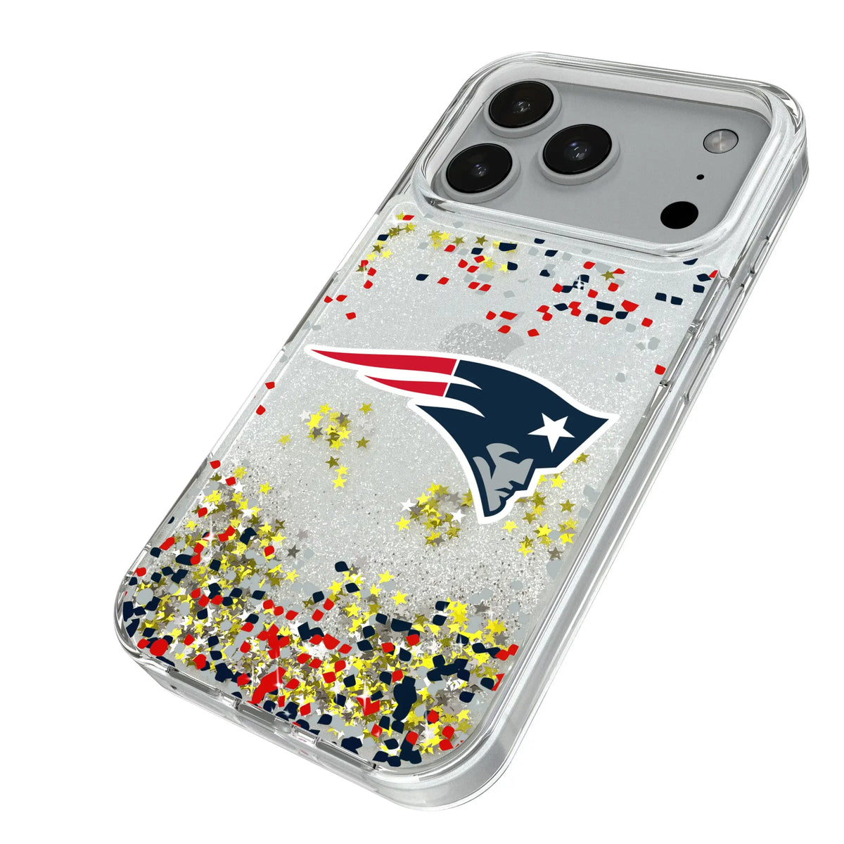 New England Patriots Confetti iPhone Glitter Phone Case for Apple iPhone - Isometric View#Device_iPhone 18 Pro