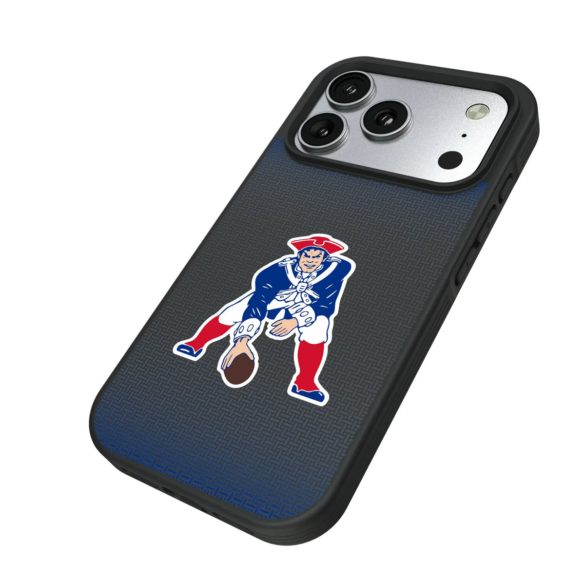 New England Patriots Historic Collection Linen iPhone Bump Phone Case for Apple iPhone - Isometric View#Device_iPhone 17 Pro