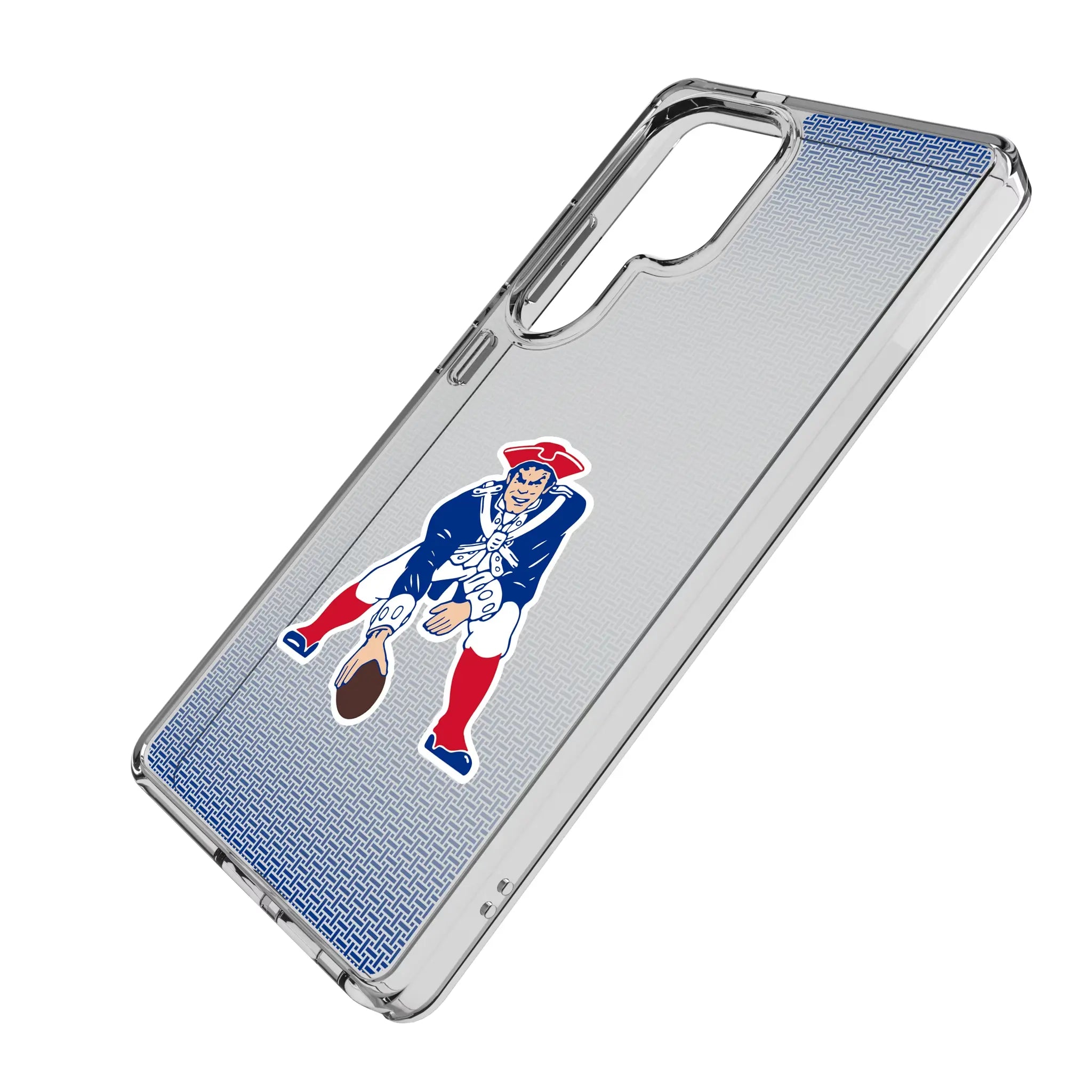 New England Patriots Historic Collection Linen Galaxy Clear Phone Case for Samsung Galaxy - Isometric View#Device_Galaxy S25 Ultra