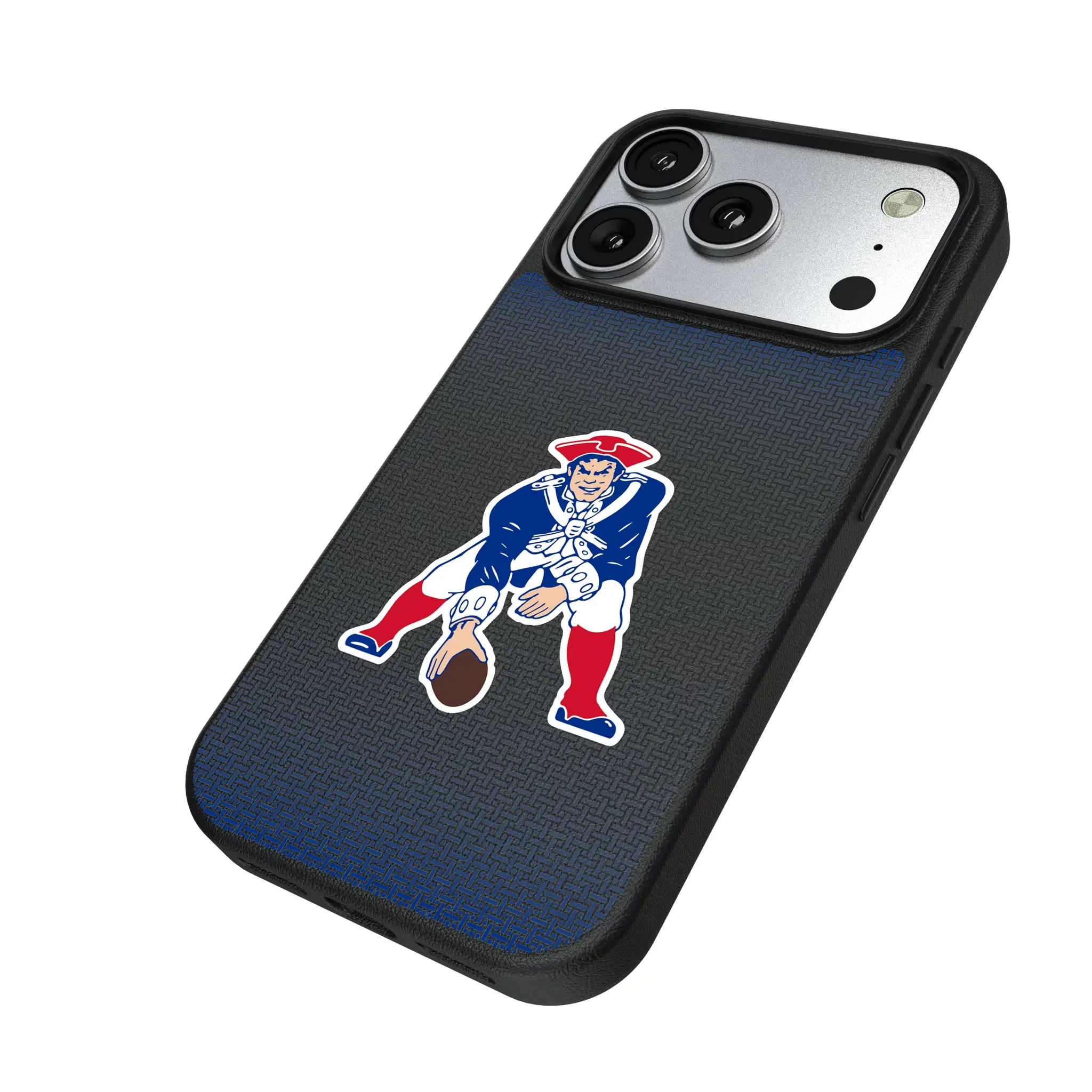 New England Patriots Historic Collection Linen iPhone MagSafe Compatible Phone Case for Apple iPhone - Isometric View#Device_iPhone 17 Pro