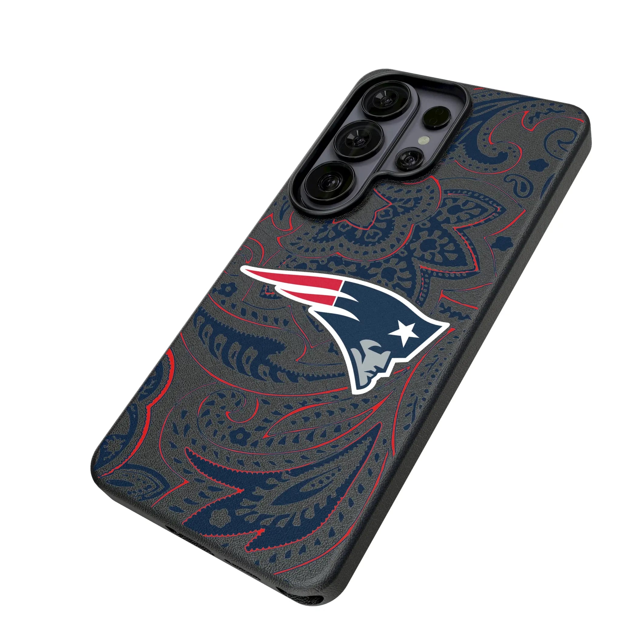 New England Patriots Paisley Galaxy MagSafe Compatible Phone Case for Samsung Galaxy - Isometric View#Device_Galaxy S26 Ultra