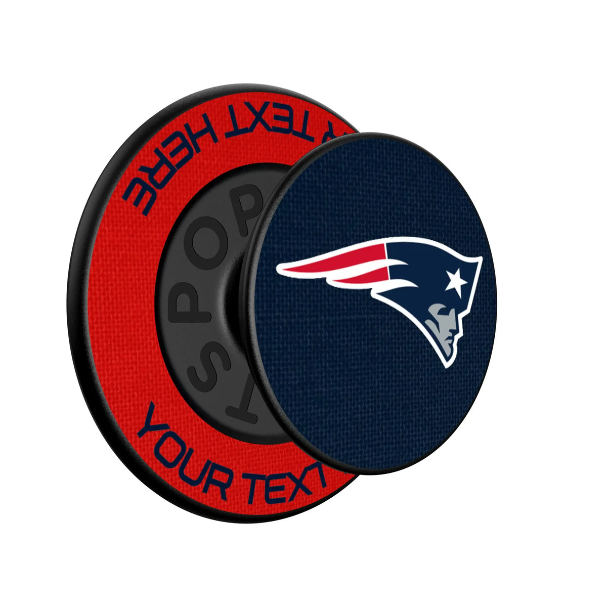 New England Patriots Personalized Endzone Solid Popsockets Round Magnetic - Isometric View