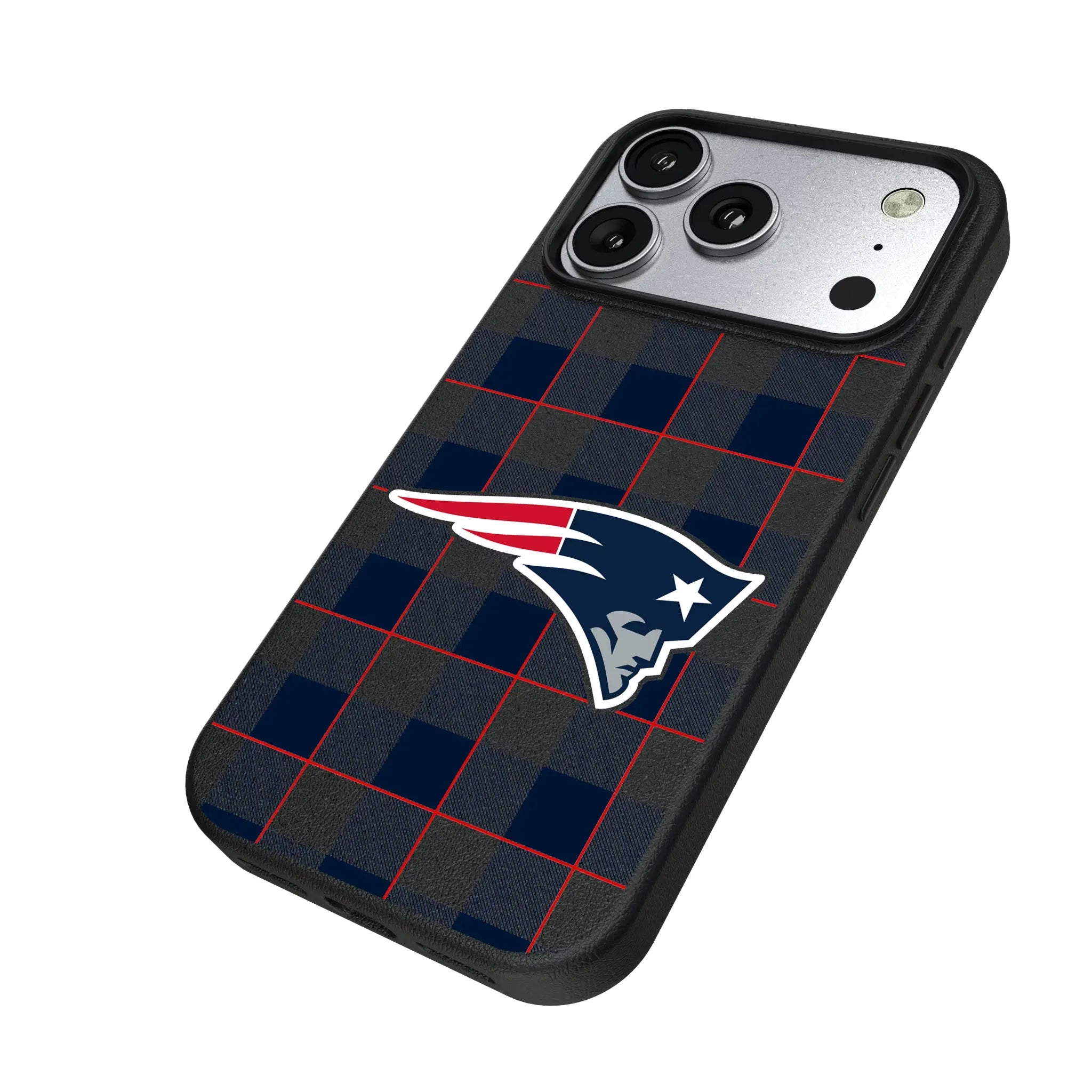 New England Patriots Plaid iPhone MagSafe Compatible Phone Case for Apple iPhone - Isometric View#Device_iPhone 17 Pro