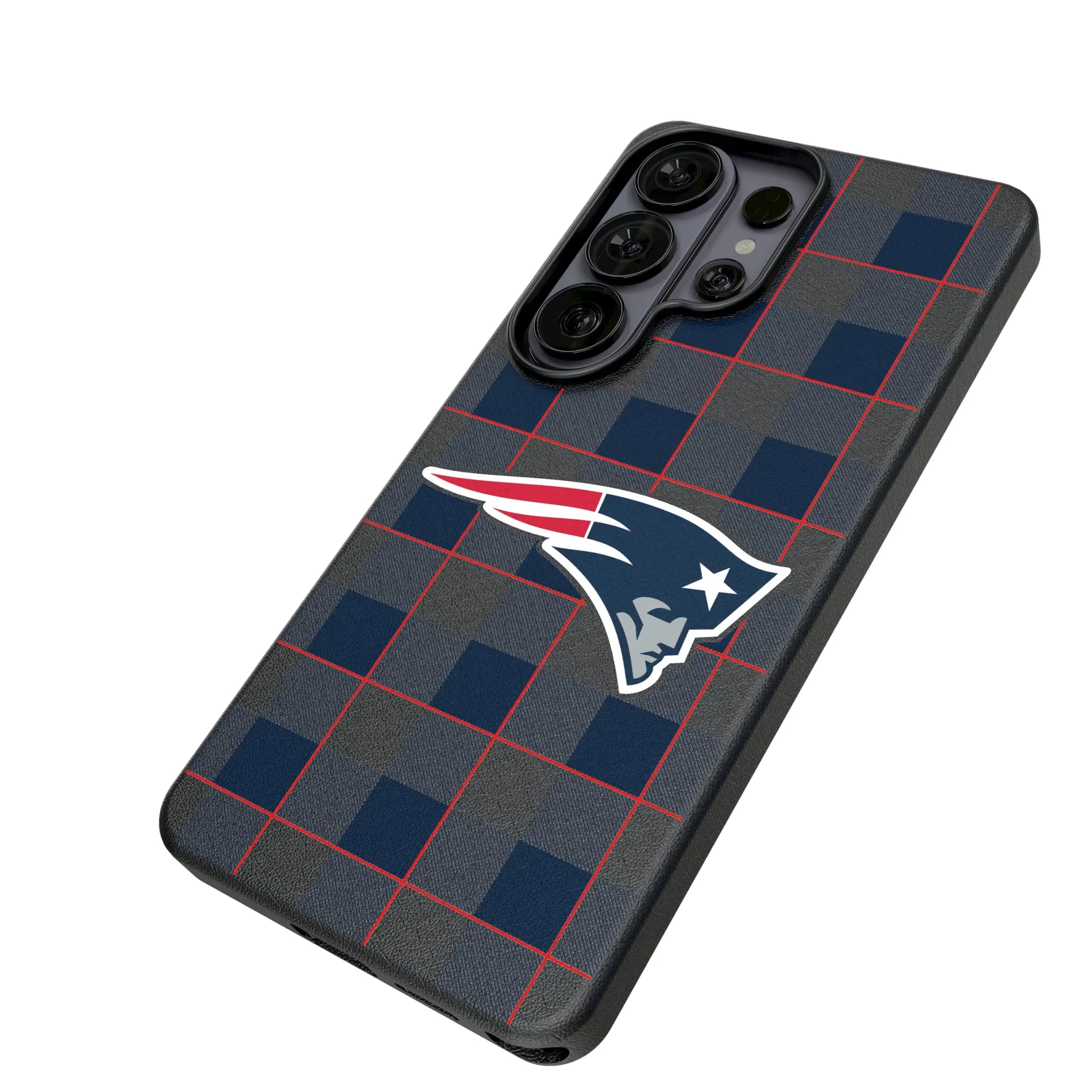 New England Patriots Plaid Galaxy MagSafe Compatible Phone Case for Samsung Galaxy - Isometric View#Device_Galaxy S26 Ultra