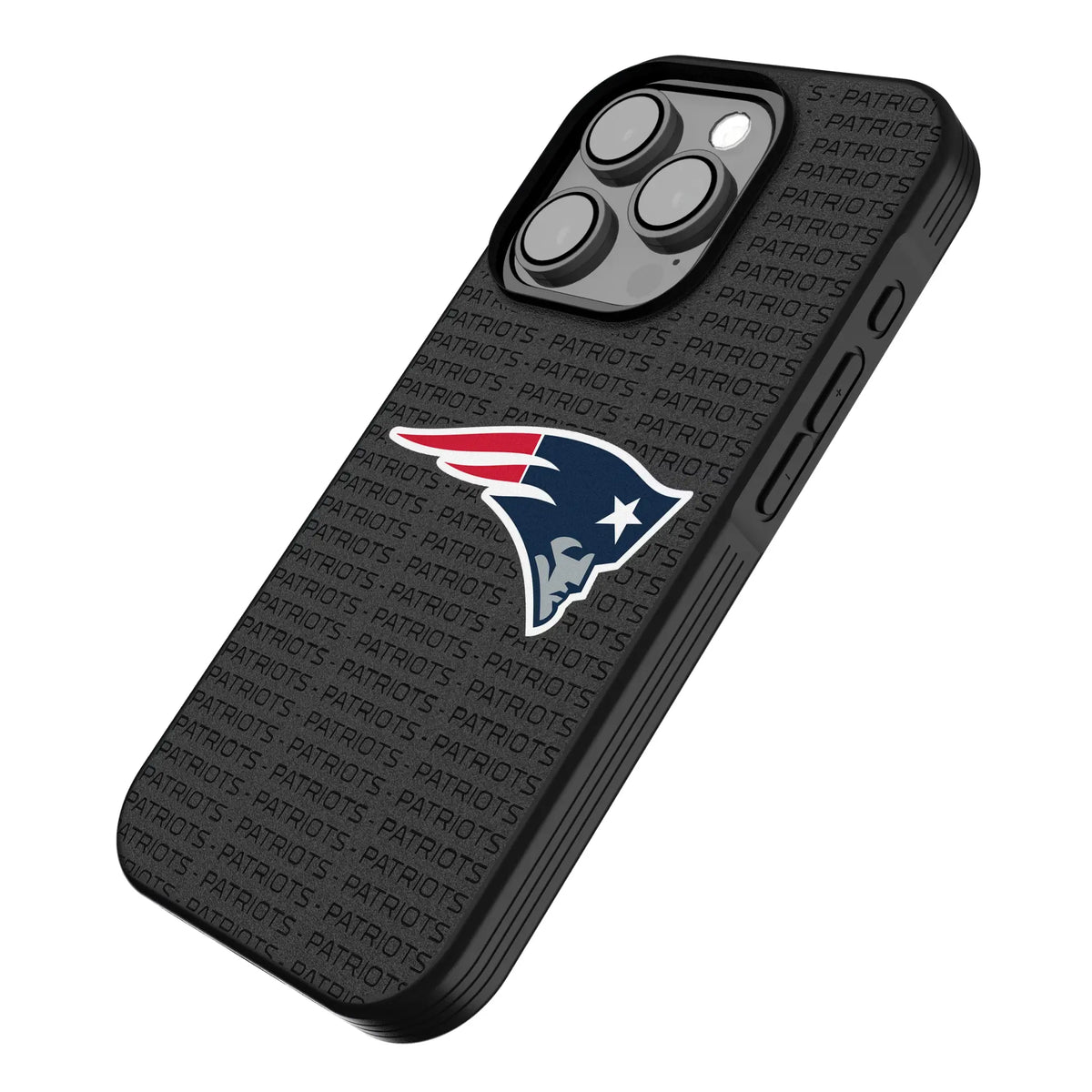 New England Patriots Text Backdrop iPhone Bump Phone Case for Apple iPhone - Isometric View