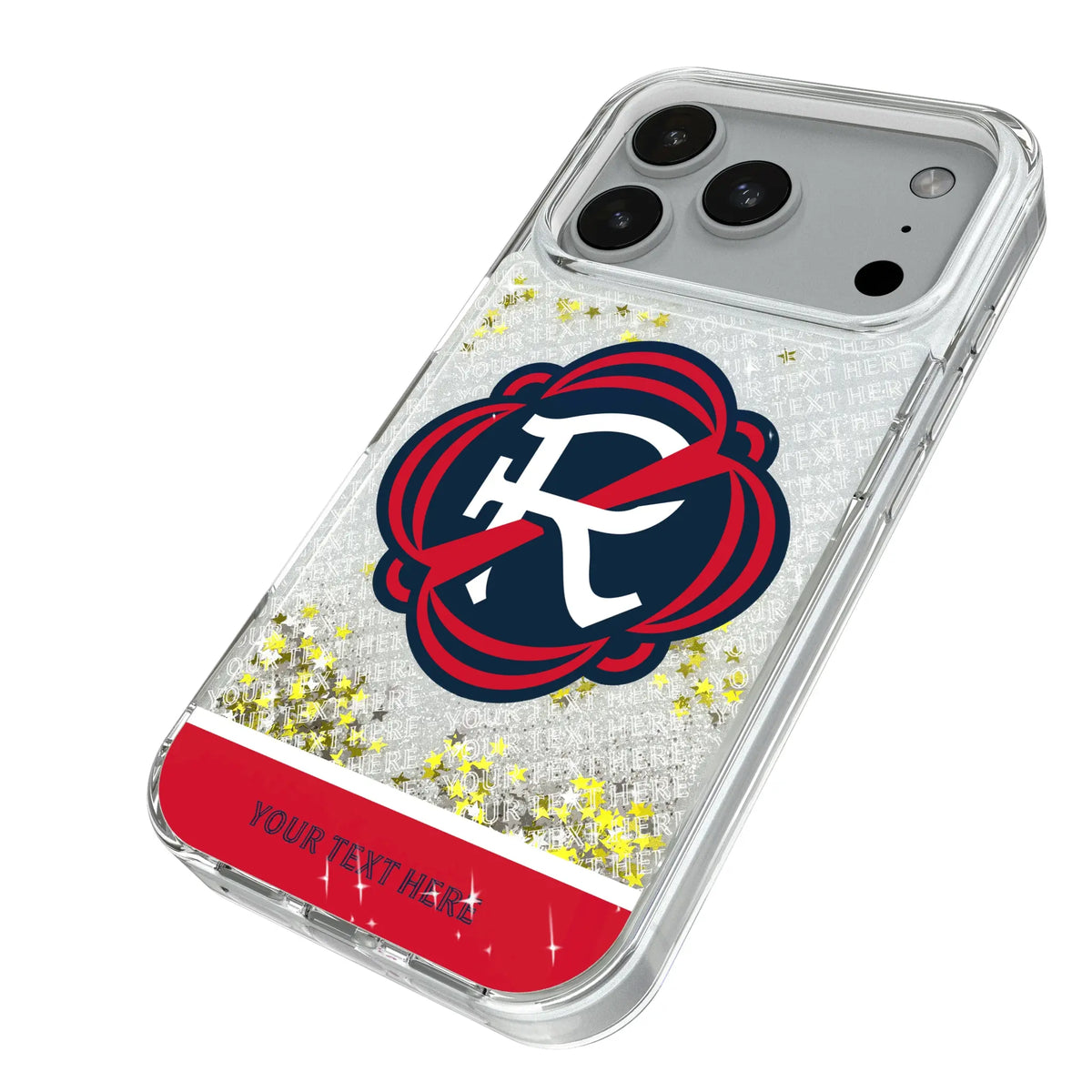 New England Revolution Personalized EndZone Plus iPhone Glitter Phone Case for Apple iPhone - Isometric View#Device_iPhone 18 Pro