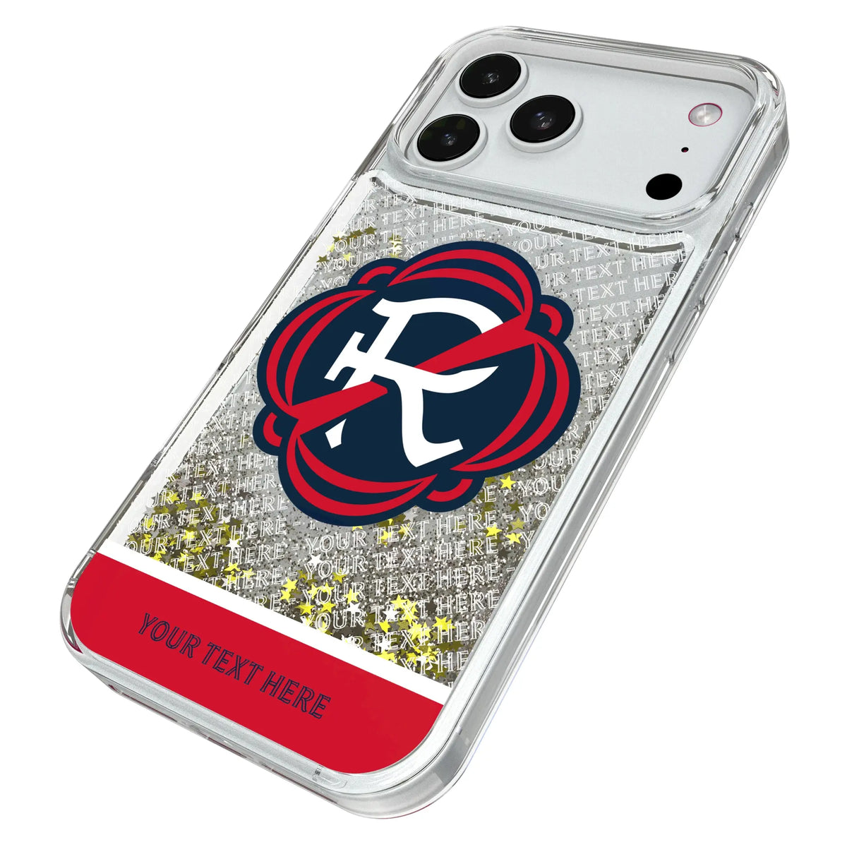 New England Revolution Personalized EndZone Plus iPhone Glitter Phone Case for Apple iPhone - Isometric View#Device_iPhone 18 Pro Max